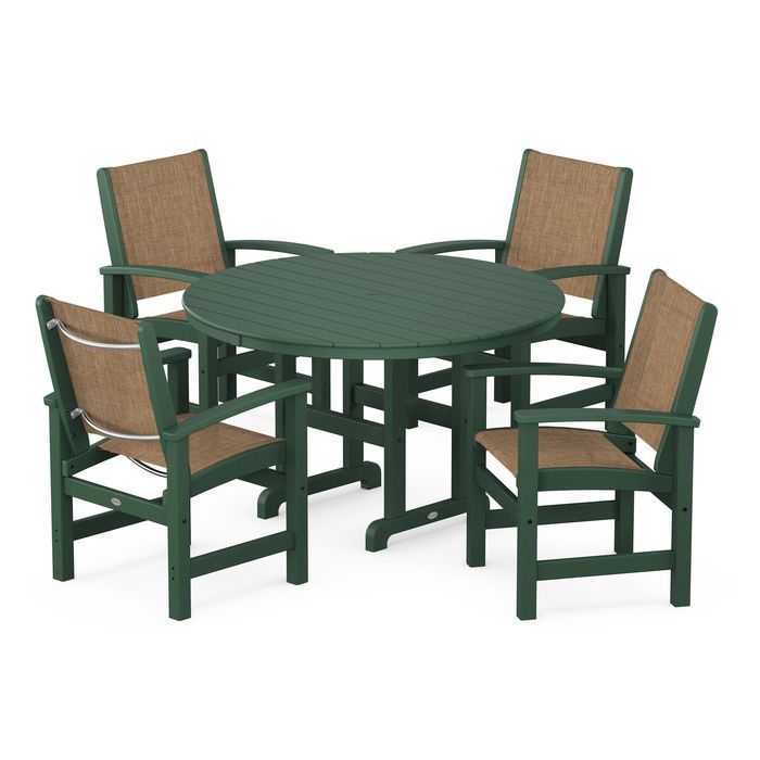 POLYWOOD Coastal 5-Piece Round Farmhouse Dining Set - Outdoor Patio Furniture for Backyard, Poolside & Beach House Dining