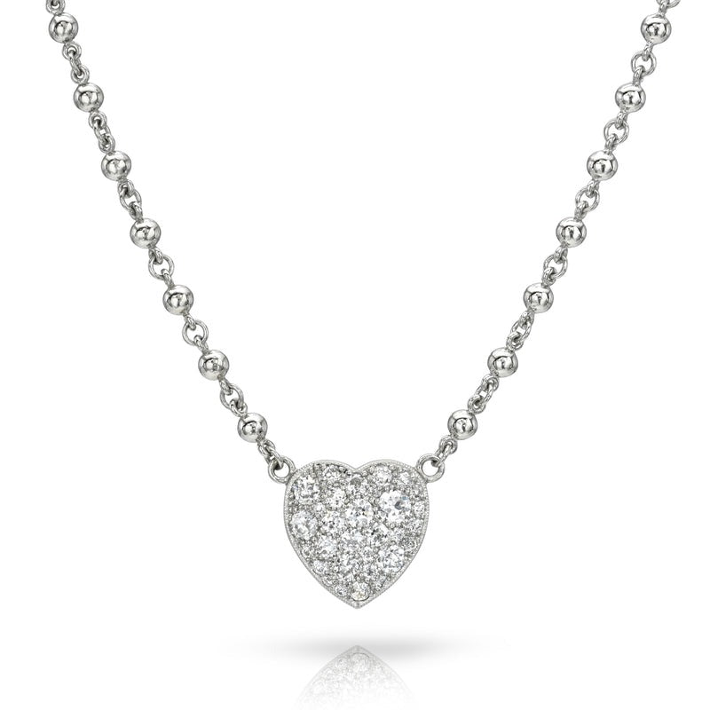 Single Stone Platinum Small Cobblestone Heart Necklace - Elegant Dainty Jewelry for Women, Perfect for Valentine's Day Gifts, Anniversaries & Romantic Occasions