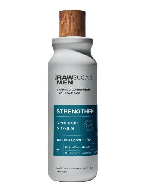 Raw Sugar Men's Strengthen 2-in-1 Shampoo & Conditioner for Hair Growth & Thickening - Coconut Scented, 18 fl oz - Revitalizes Thin & Damaged Hair - Perfect for Daily Use & Hair Care Routine
