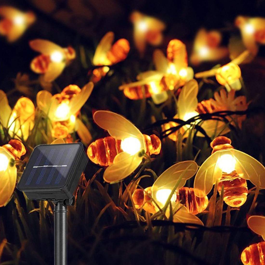 2 Pack 50 LED Solar Honeybee String Lights - Waterproof Outdoor Fairy Lights for Christmas, Garden, Patio, Wedding & Home Decor (Warm White, 100 LEDs Total) | Perfect for Backyard Parties, Porch Lighting & Festive Atmosphere