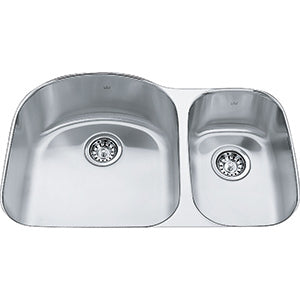 1 1/2 Bowl Undermount Kitchen Sink - 16 Gauge Stainless Steel, Brushed Finish, Model QDCU2031R by Kindred - Perfect for Modern Kitchens, Restaurant Prep Areas & Commercial Use
