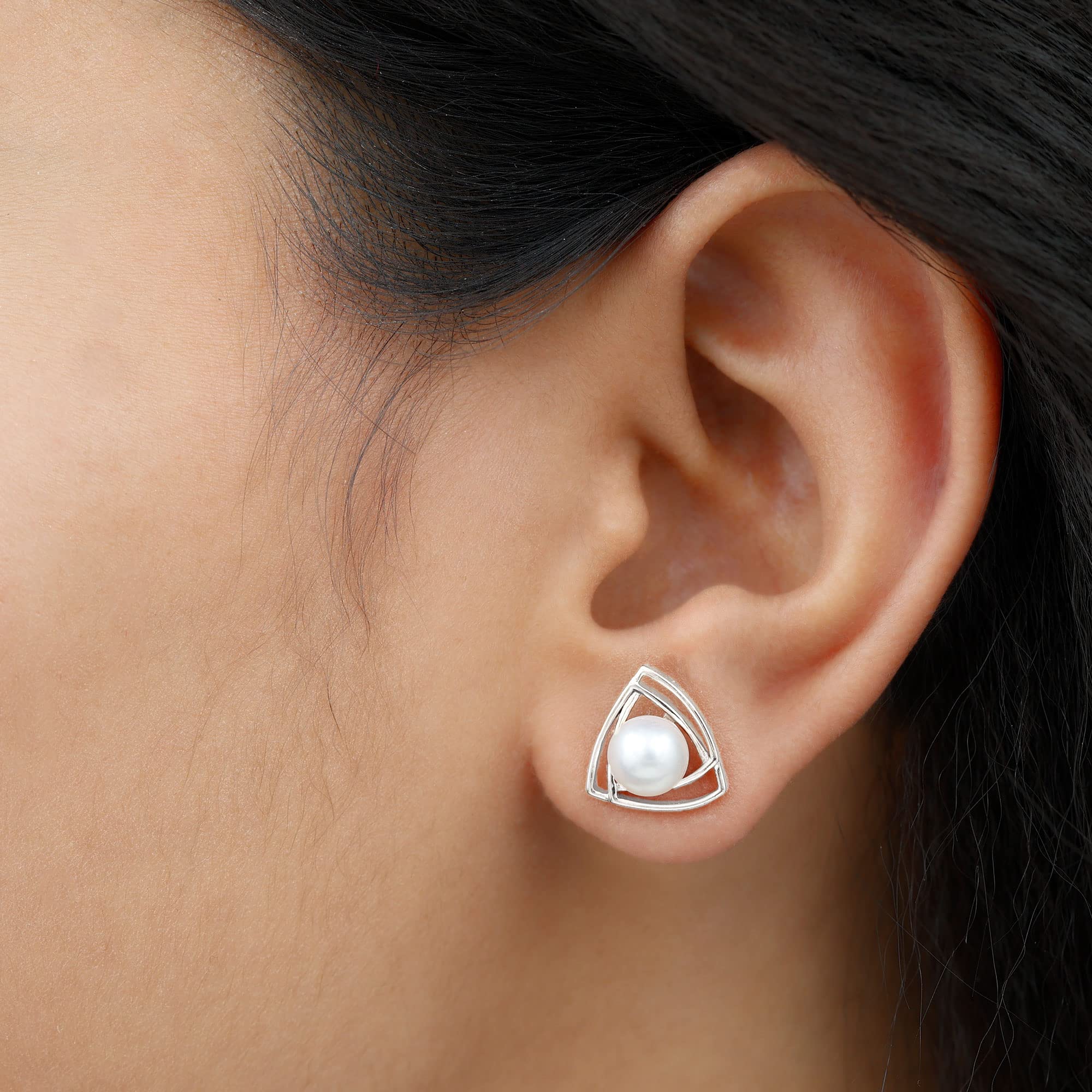 AAA Quality Natural Pearl Stud Earrings for Women | Handpicked Geometric Pearl Jewelry | Perfect Gift for Birthday, Anniversary & Special Occasions | Elegant Everyday Wear & Formal Events