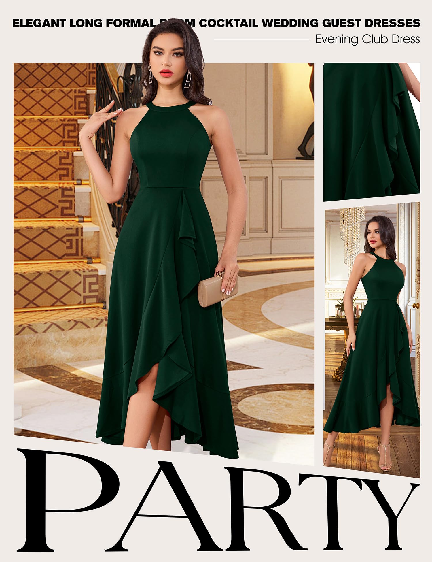 Dressystar Women's Elegant Halter Neck Split Hem Long Prom Dress - Formal Cocktail Party, Wedding Guest, Evening Gala & Special Occasion Maxi Dress