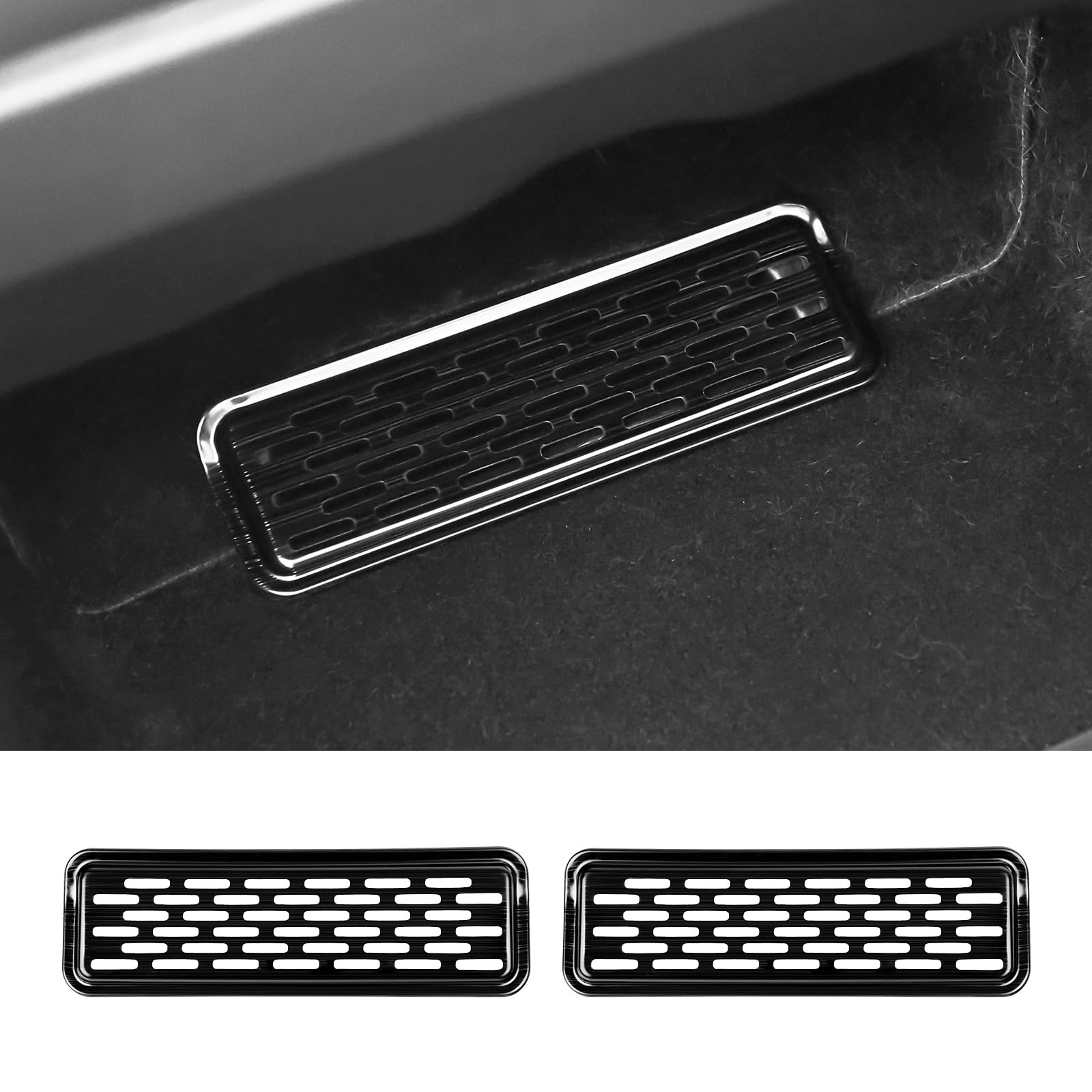 2PCS Stainless Steel Air Vent Cover for Tesla Model Y 2020-2025 - Black Brushed Backseat Airflow Vent Grille Protector | Interior Accessories for Car Ventilation & Dust Protection