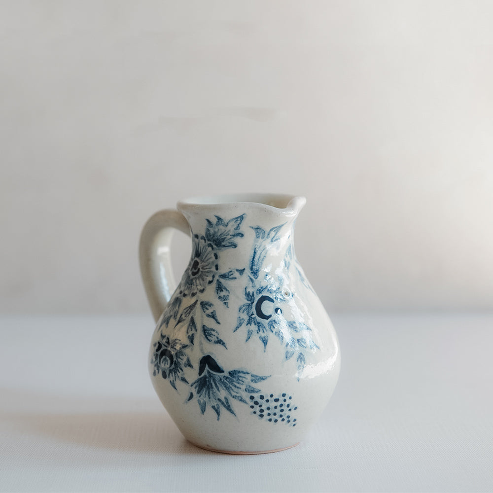 Hand Painted Small Artisan Pitcher - Ceramic Water Pitcher for Home Decor, Kitchen, and Dining Table - Perfect for Serving Beverages, Milk, or as a Decorative Centerpiece