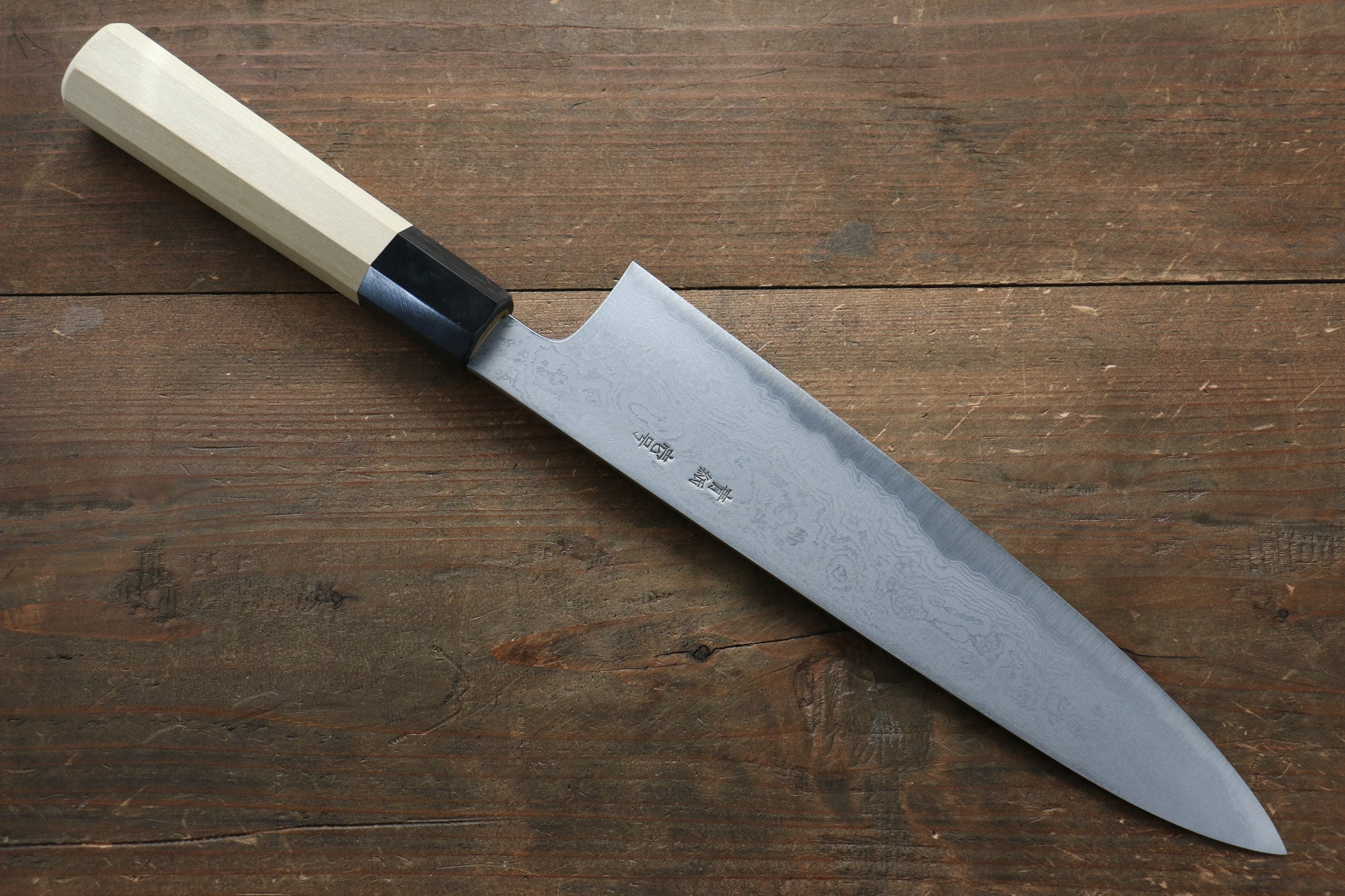 Premium Kikumori Blue Steel No.1 Damascus Gyuto Chef Knife 240mm - Japanese Magnolia Wood Handle - Perfect for Sushi, Meat Slicing & Professional Kitchen Use