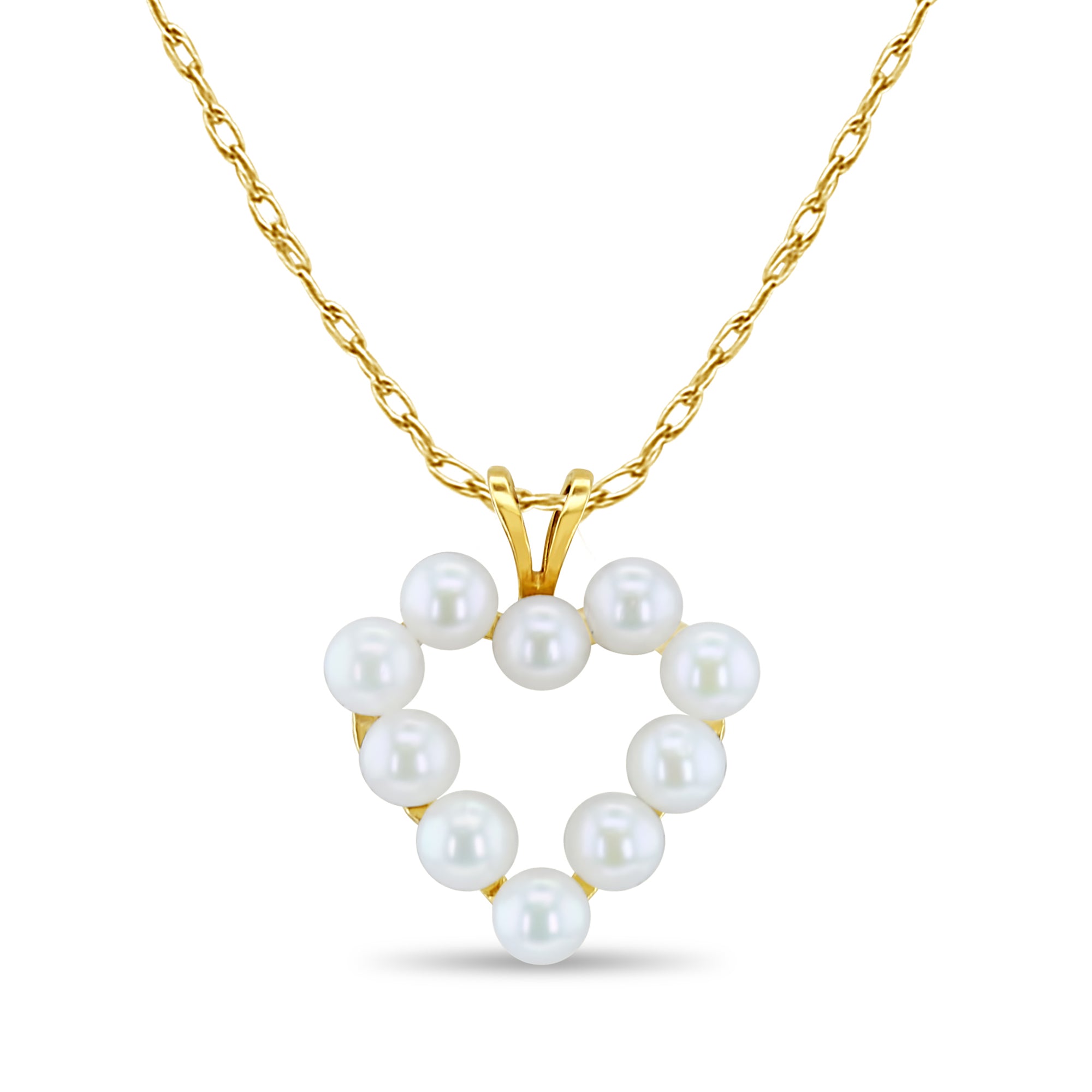 14K Yellow Gold Dainty Pearl Heart Necklace for Women - Elegant Gift for Valentine's Day, Anniversary & Special Occasions