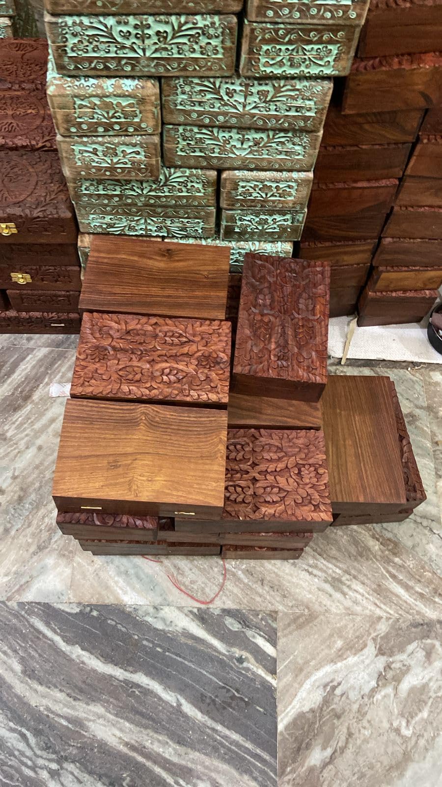 Handcarved Spiral-Carved Wooden Jewelry Box - Exotic Indian Artisan Treasure Chest for Jewelry, Watches, Coins & Playing Cards | Perfect for Travel, Home Decor & Gift Giving