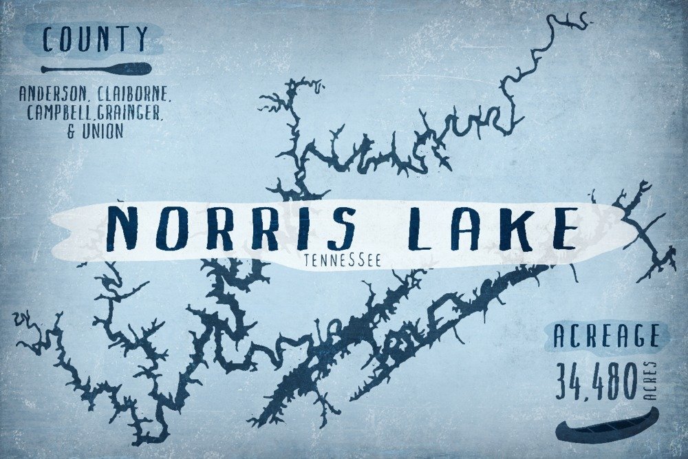 Norris Lake Tennessee Wall Art - 36x54 Giclee Gallery Print of Lake Essentials, Shape & Acreage - Travel Poster for Home & Office Decor - Perfect for Lake Houses, Cabins & Vacation Rentals