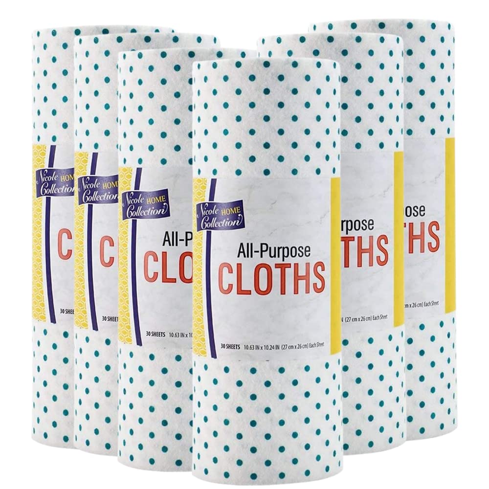Eco-Friendly Reusable Cleaning Cloths - 6 Rolls (180 Sheets) | Biodegradable All-Purpose Paper Towel Alternative for Kitchen, Bathroom & Household Cleaning | Sustainable & Washable