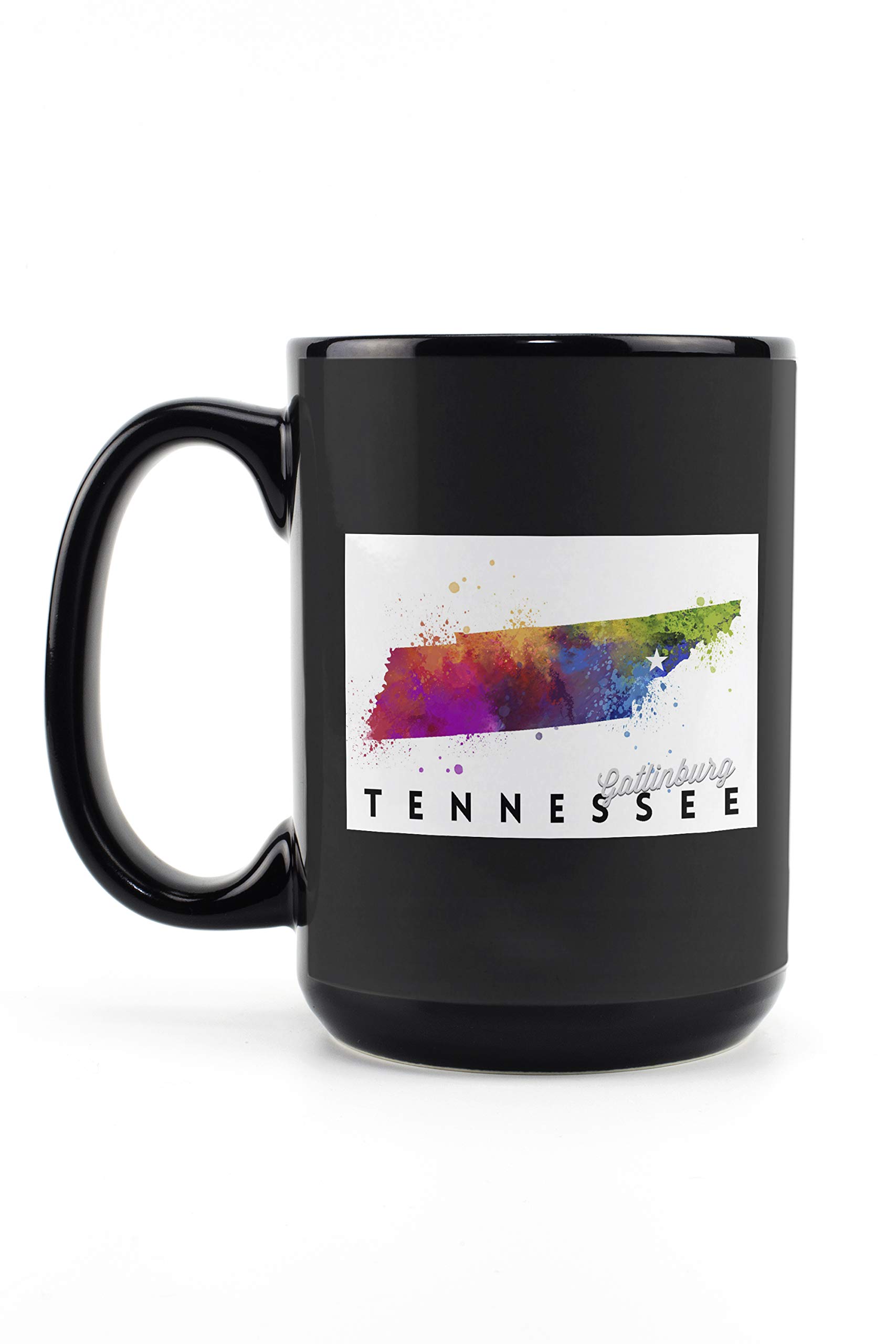 Lantern Press Gatlinburg Tennessee Abstract Watercolor Mug - 15oz Black Ceramic Coffee & Tea Cup, Dishwasher & Microwave Safe - Perfect for Home, Office & Camping Use