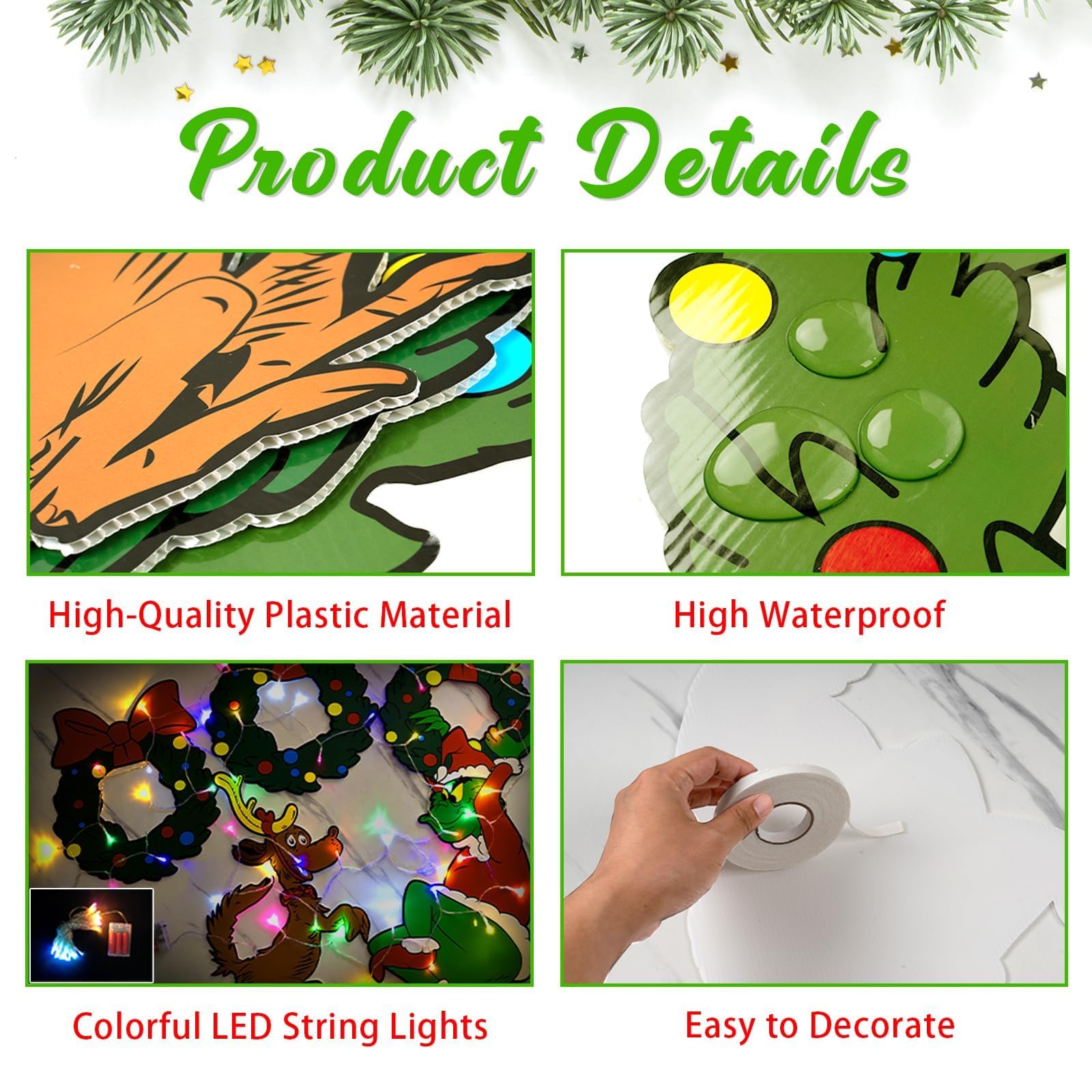 4pcs Christmas Fence Peeker Wreath Yard Signs with LED Lights - Outdoor Holiday Decor for Garden, Lawn & Fringe | Perfect for Christmas Party, Front Yard & Seasonal Home Decoration