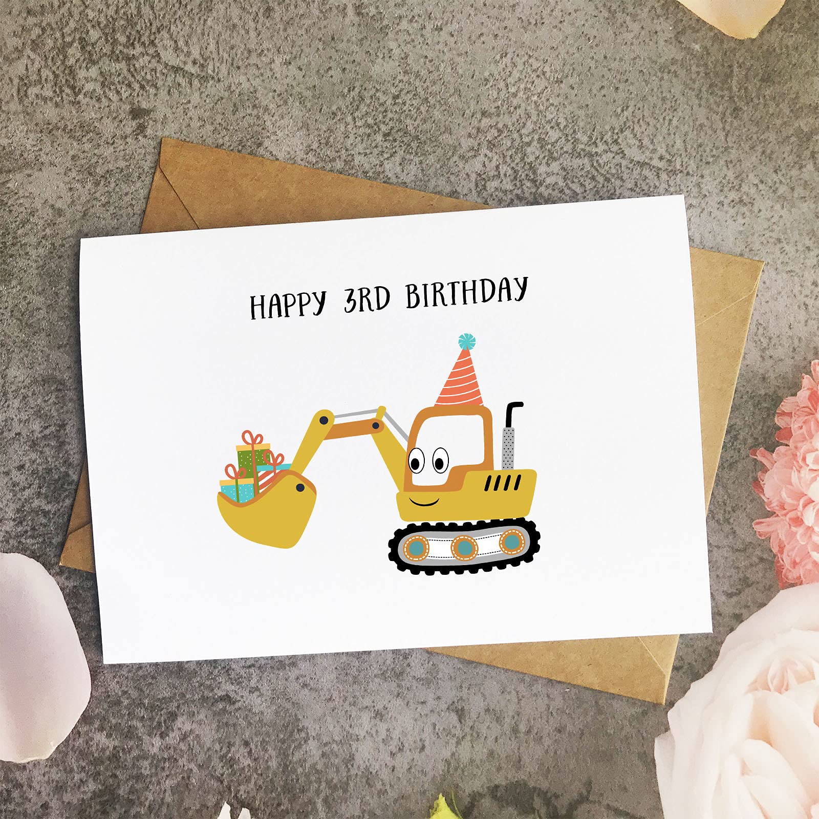 Construction Themed 3rd Birthday Card for Boys - Digger Birthday Card for Son, Grandson, Nephew & Friend | Perfect for Construction Party Invitations & Kids Birthday Celebrations