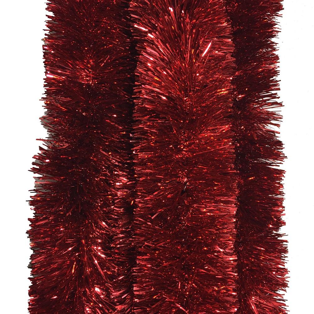15' Super Plush Red Tinsel Christmas Garland - Festive Holiday Decor for Tree, Mantel & Staircase