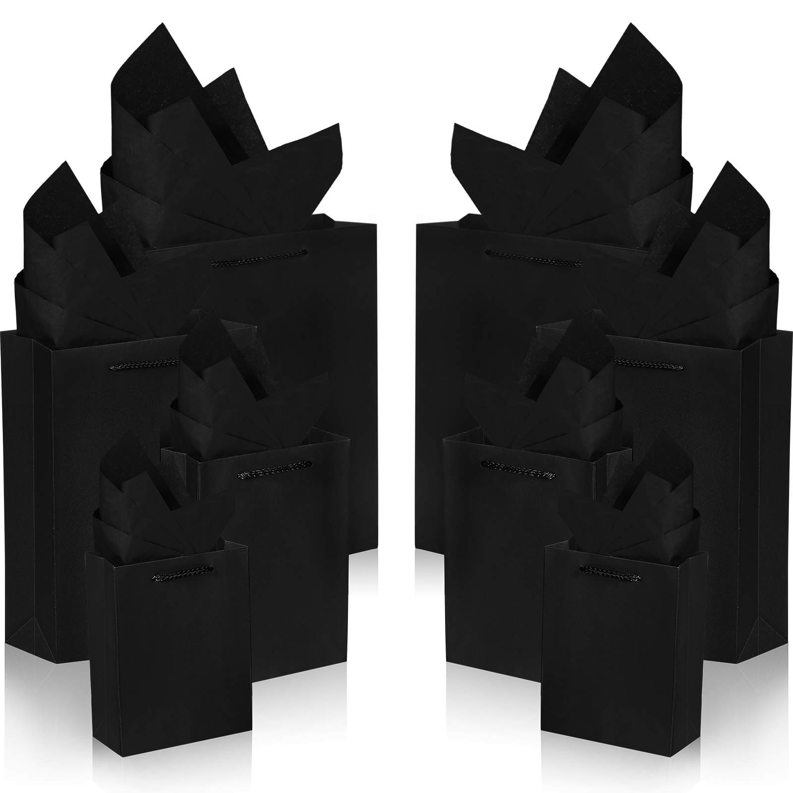Outus 24-Pack Black Kraft Gift Bags with Paper - 4 Sizes (6-13
