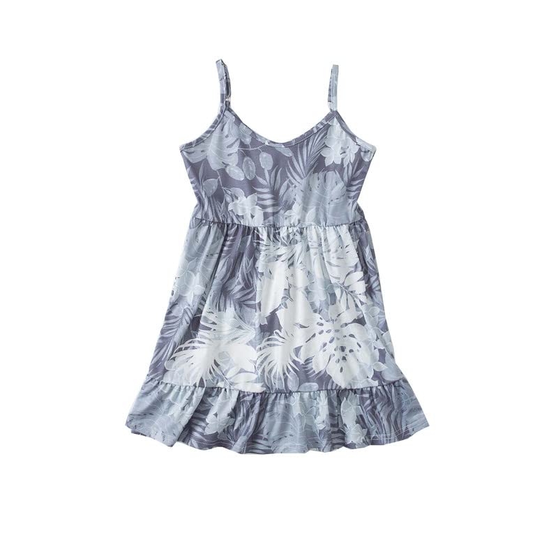Furtanseo Mommy and Me Matching Outfits - Gray Floral Printed Maxi Dresses & Short T-Shirts for Family | Perfect for Mother-Daughter Photos, Vacation Wear & Special Occasions