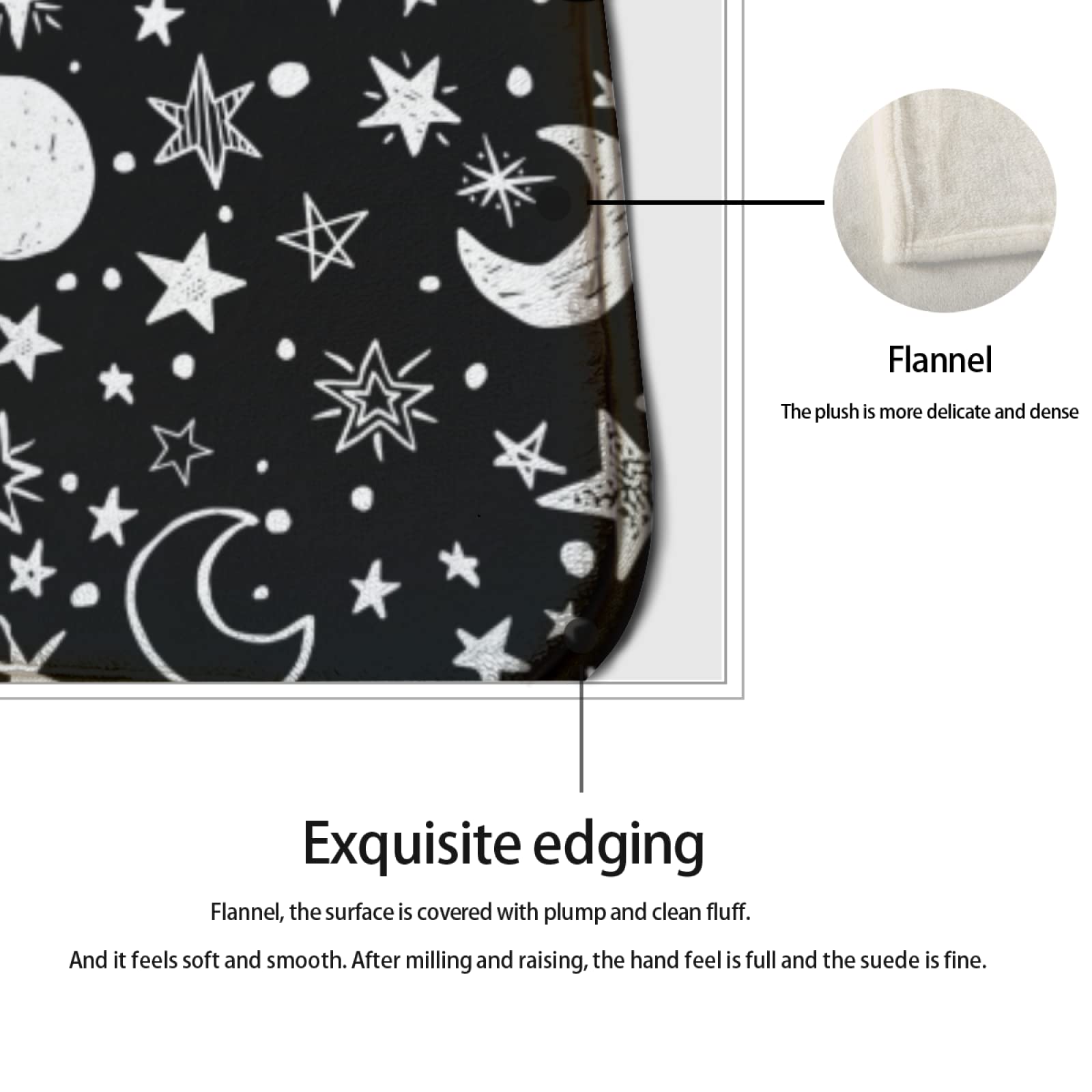 Black and White Moon & Star Pattern Non-Slip Kitchen Rug Set - 2-Piece Washable Flannel Floor Mats for Kitchen, Bathroom, Laundry Room - Soft Runner Rugs for Home Decor & Safety (One Size)