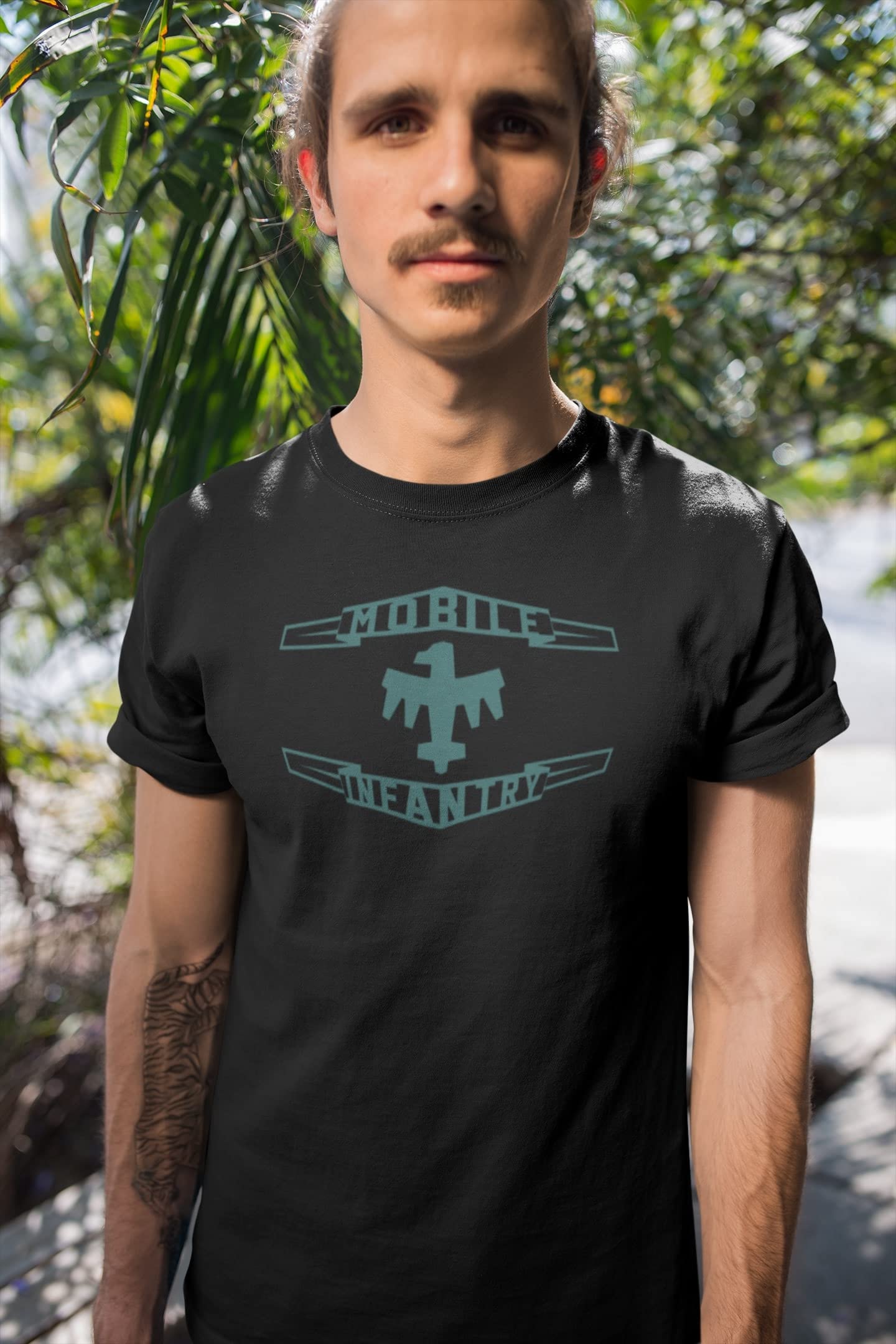 Pop Threads Terran Federation Mobile Infantry Flag Graphic T-Shirt for Men - Sci-Fi Military Inspired Casual Wear for Gaming, Cosplay & Everyday Outfits