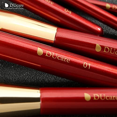 DUcare 10-Piece Premium Makeup Brush Set - Red Synthetic Kabuki, Foundation & Eye Brushes with Travel Case | Perfect for Professional Makeup Artists & Beginners | Home Use, Travel & Salon Makeup Application