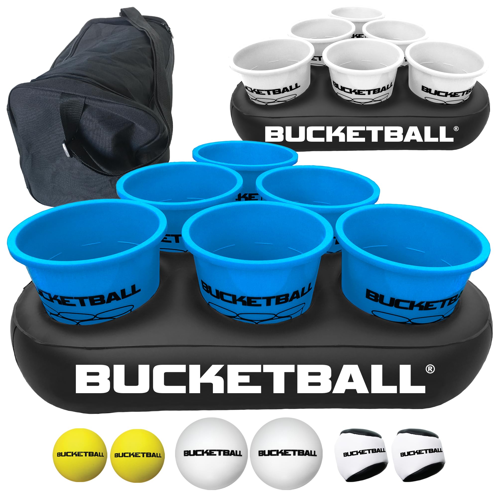 BucketBall Team Color Edition Party Pack (Light Blue/White) - Original Giant Yard Pong Game for Outdoor Fun | Perfect for Camping, Beach, Lawn, Tailgate Parties & Family Gatherings