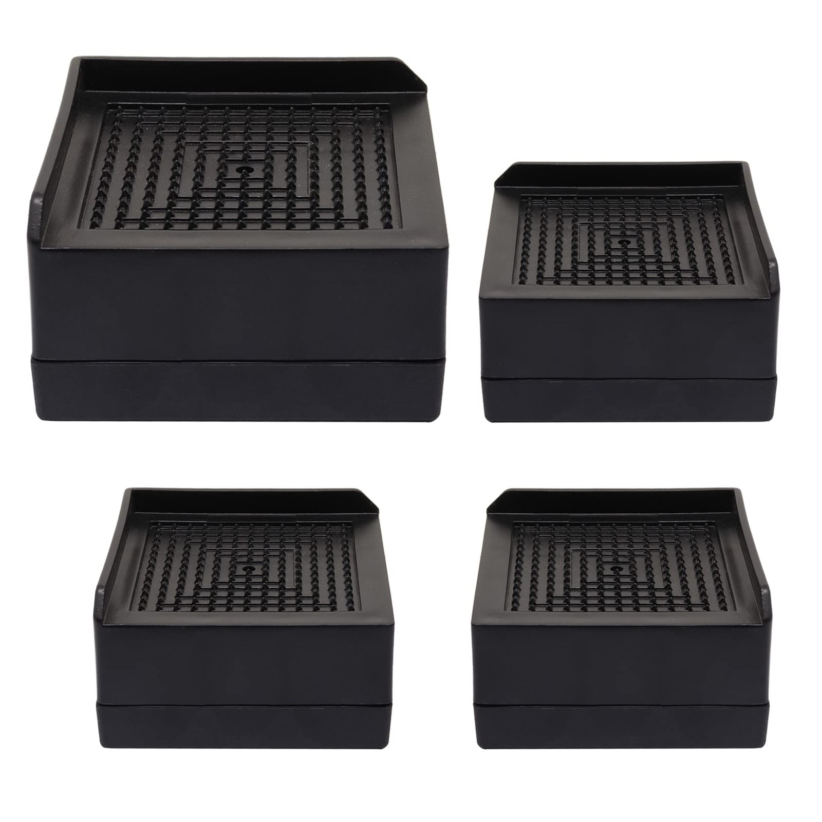 1.5 Inch Heavy Duty Adjustable Bed Risers for Furniture - Stackable Square Couch & Chair Lift Risers for Beds, Desks, Sofas (4 Pack, Black) - Perfect for Small Space Organization & Home Office Setup