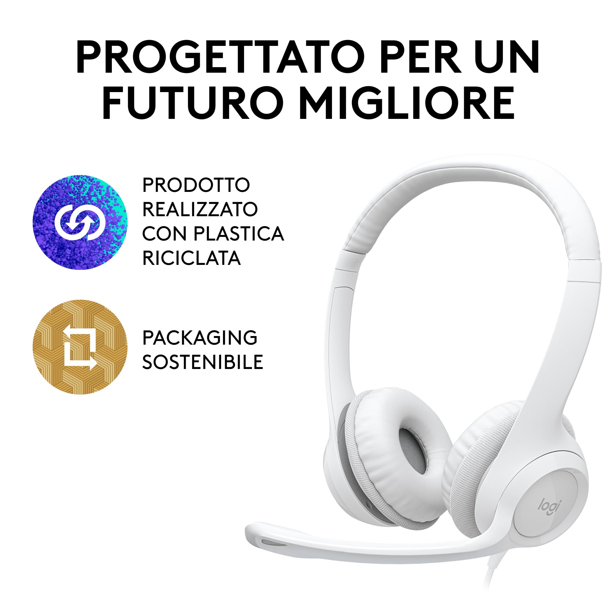 Logitech H390 Wired USB Headset with Noise-Canceling Mic for PC, Laptop, Chromebook - Stereo Sound, Built-in Controls, Comfortable Ear Cushions - Perfect for Home Office, Online Classes & Gaming (White)