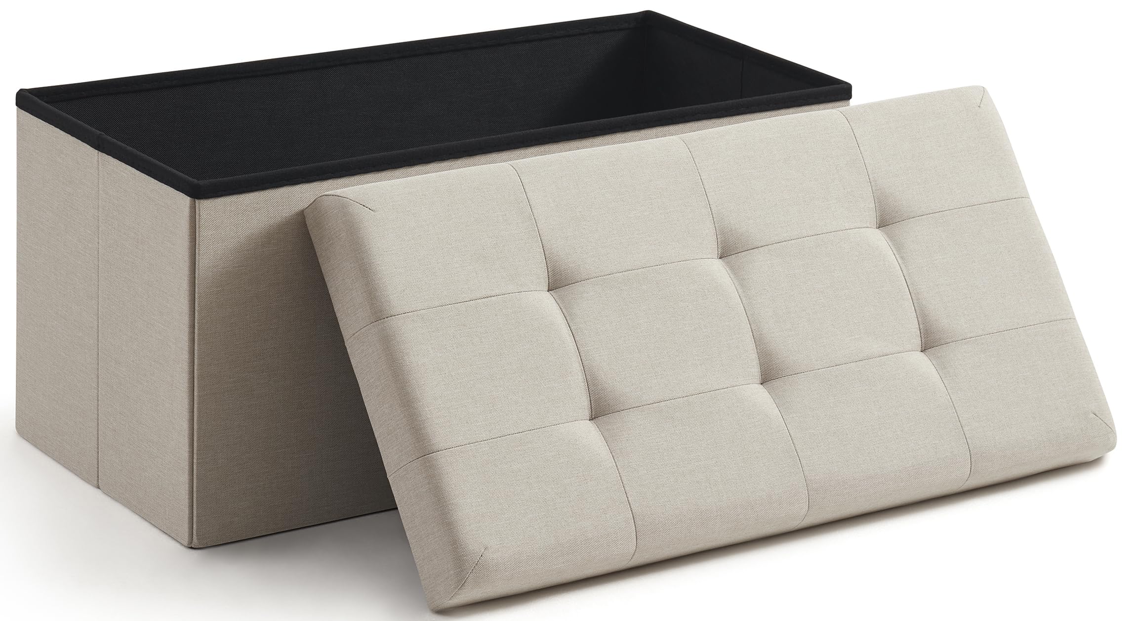 Ornavo Home 30 Inch Folding Storage Ottoman with Large Capacity - Multi-Functional Foot Rest & Bedroom Bench in Beige | Perfect for Living Room, Bedroom & Home Organization