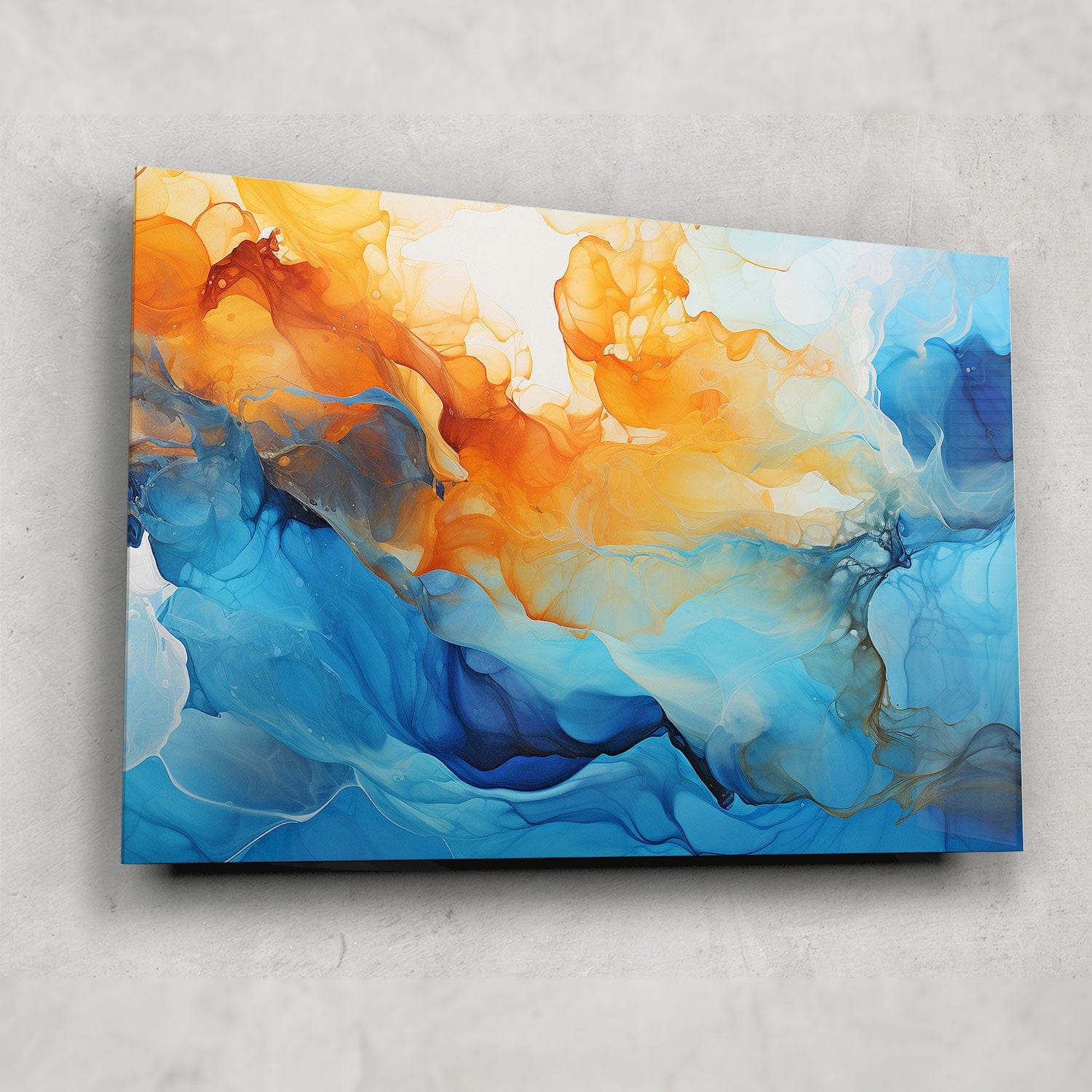 Orange & Blue Abstract Tempered Glass Wall Art - Modern Home Decor for Living Room, Bedroom & Office