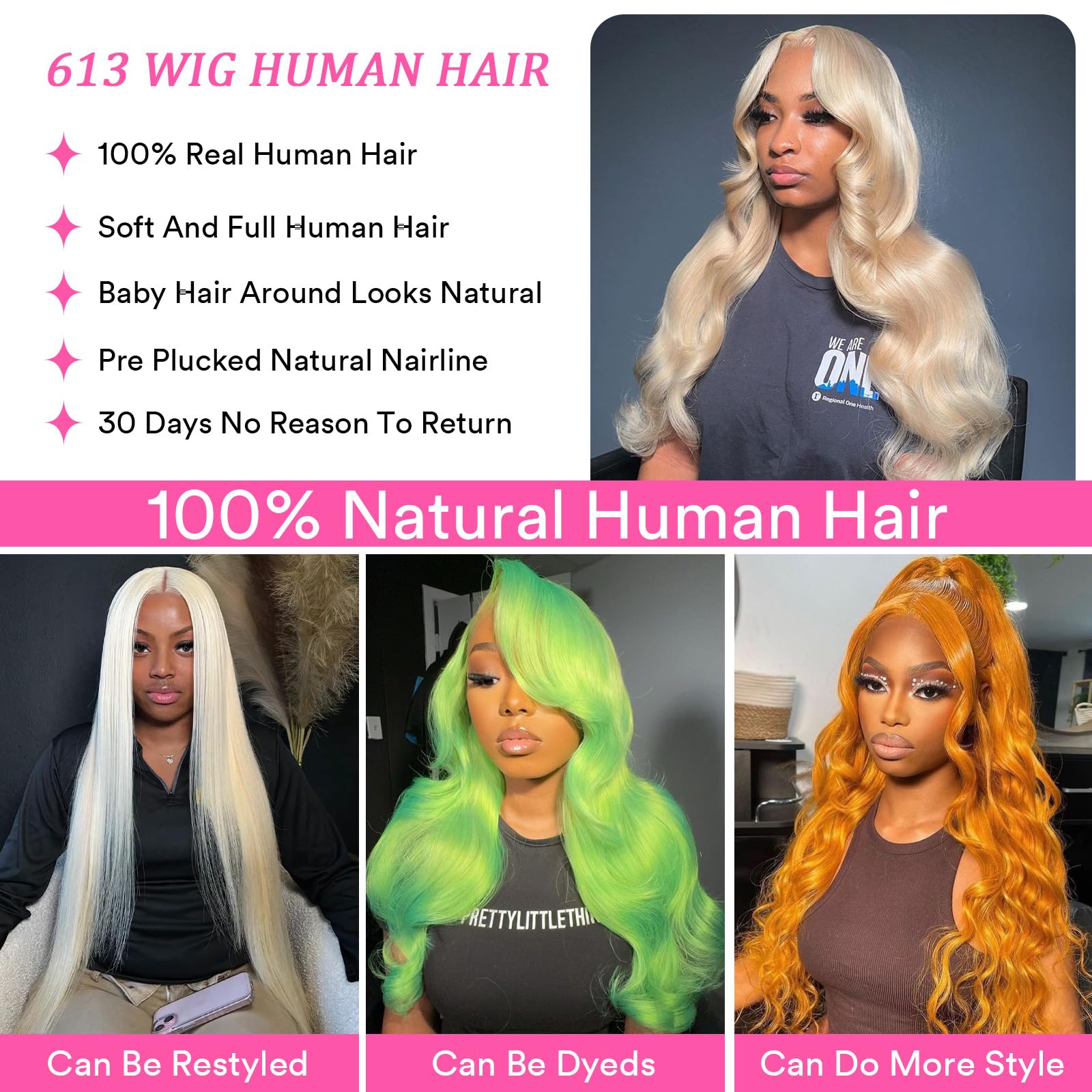 613 Blonde 13x6 HD Lace Front Wig Human Hair - 200% Density 32 Inch Body Wave Lace Frontal Wig with Pre-Plucked Hairline & Baby Hair for Women | Natural Look for Daily Wear, Parties & Special Occasions