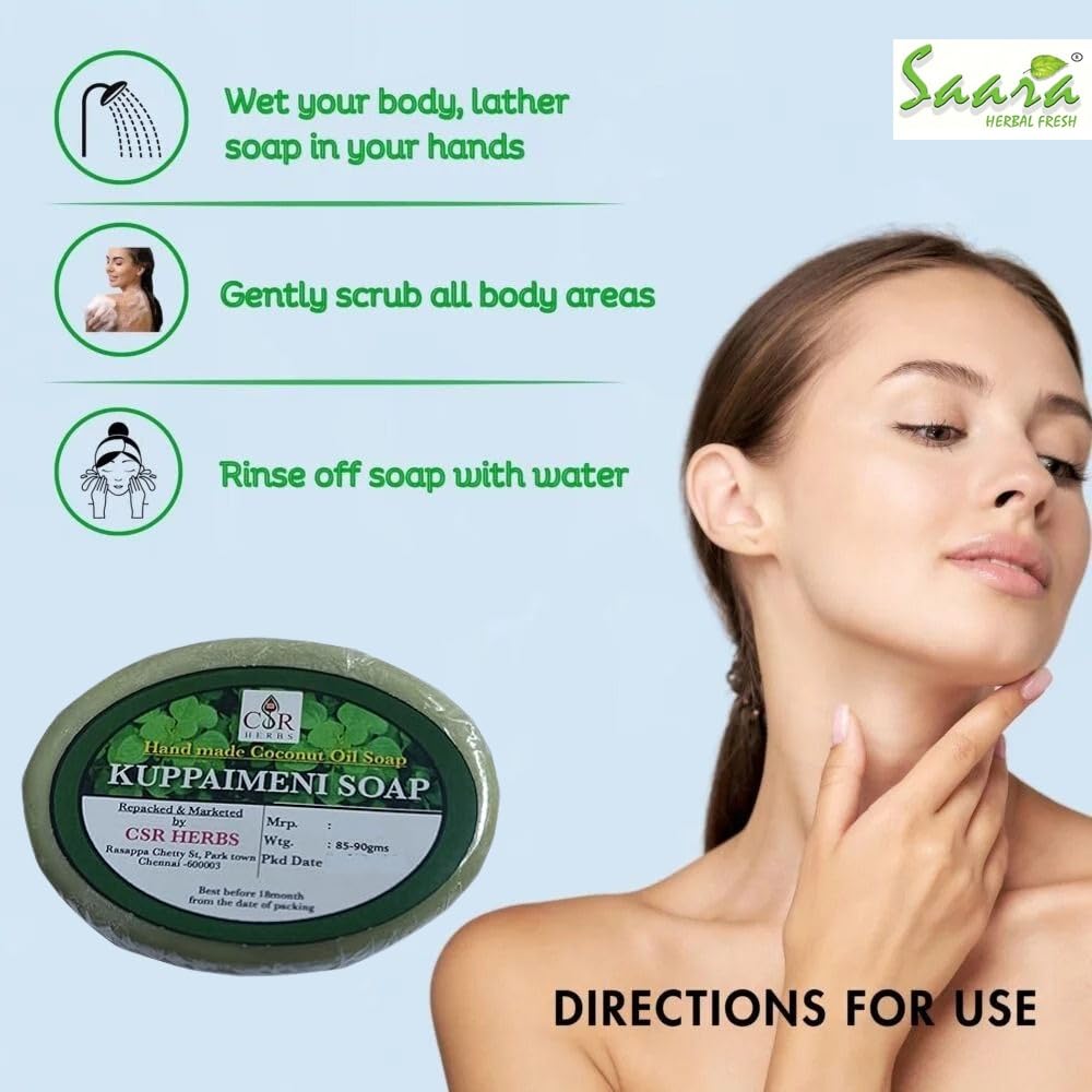Organic Kuppaimeni Herbal Soap 90g - Handmade with Coconut Oil for Acne & Pimple Treatment, Skin Detox - Natural Face & Body Cleanser for Clear, Healthy Skin - Perfect for Daily Skincare Routine & Sensitive Skin Care