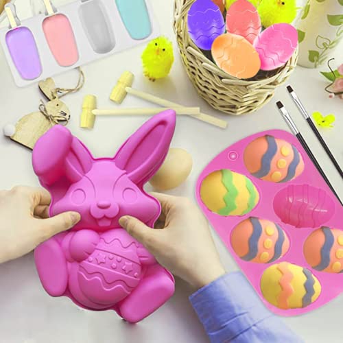 3Pcs Large Bunny Silicone Mold Set - 3D Rabbit Easter Egg Cake Chocolate Candy Jello Cocoa Bombs Baking Molds with 2 Wooden Hammers - Perfect for Easter Decorations, DIY Desserts & Holiday Baking