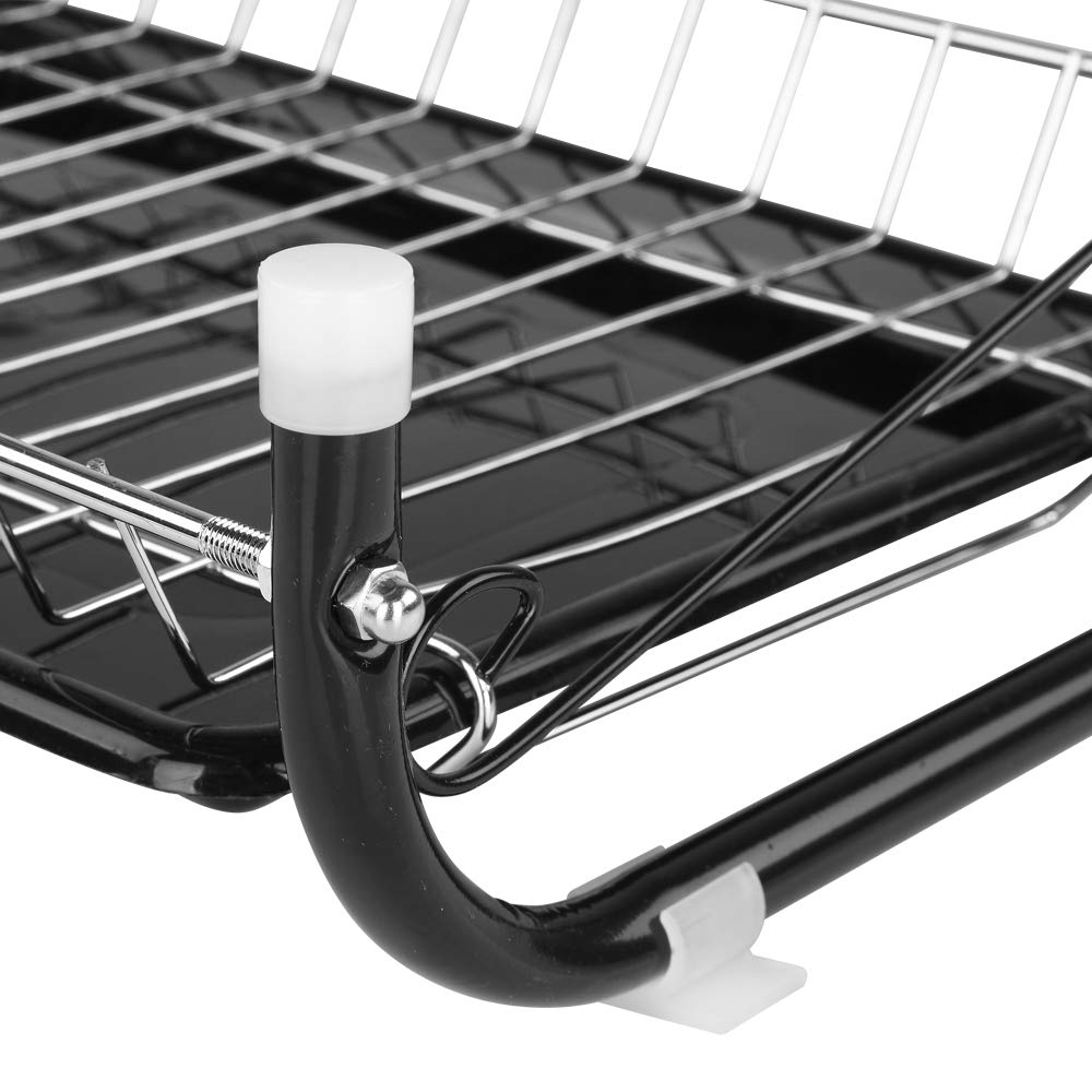 Multifunctional S-Shaped Dual Layer Dish Rack for Bowls, Plates, Chopsticks & Spoons - Space Saving Kitchen Organizer with Drainage - Perfect for Small Kitchens, Dorms & Apartments (Black)