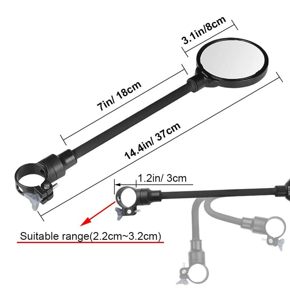 2 Pack Bike Mirrors - 360° Adjustable Rotatable Wide Angle Rear View Safety Mirrors for Mountain/Road/Electric Bikes & Skateboards | Handlebar Mount | Acrylic Convex Design | Perfect for Commuting, Cycling Safety & Urban Riding