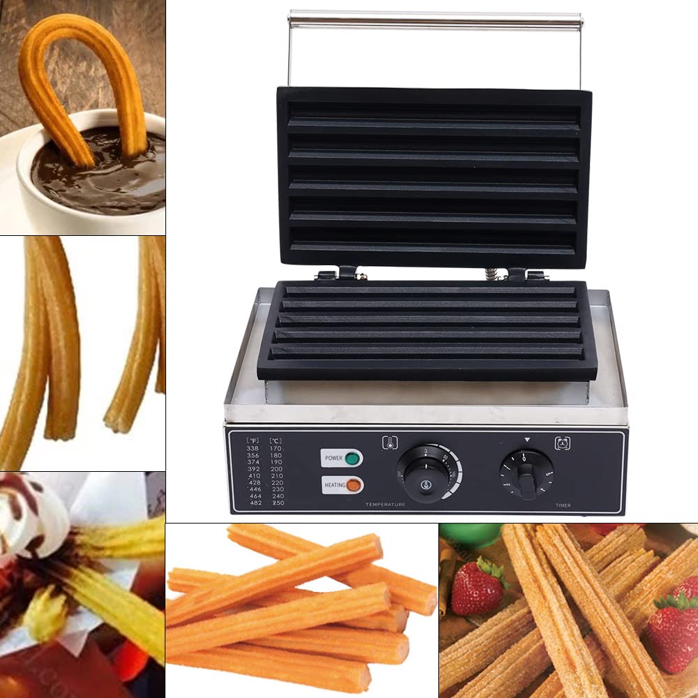 LOYALHEARTDY Commercial 5-Slice Spanish Churro Maker Machine - Stainless Steel Waffle Maker for Home, Restaurants & Bakeries - 110V 1550W Electric Snack Maker - Perfect for Churros, Waffles & Dessert Shops