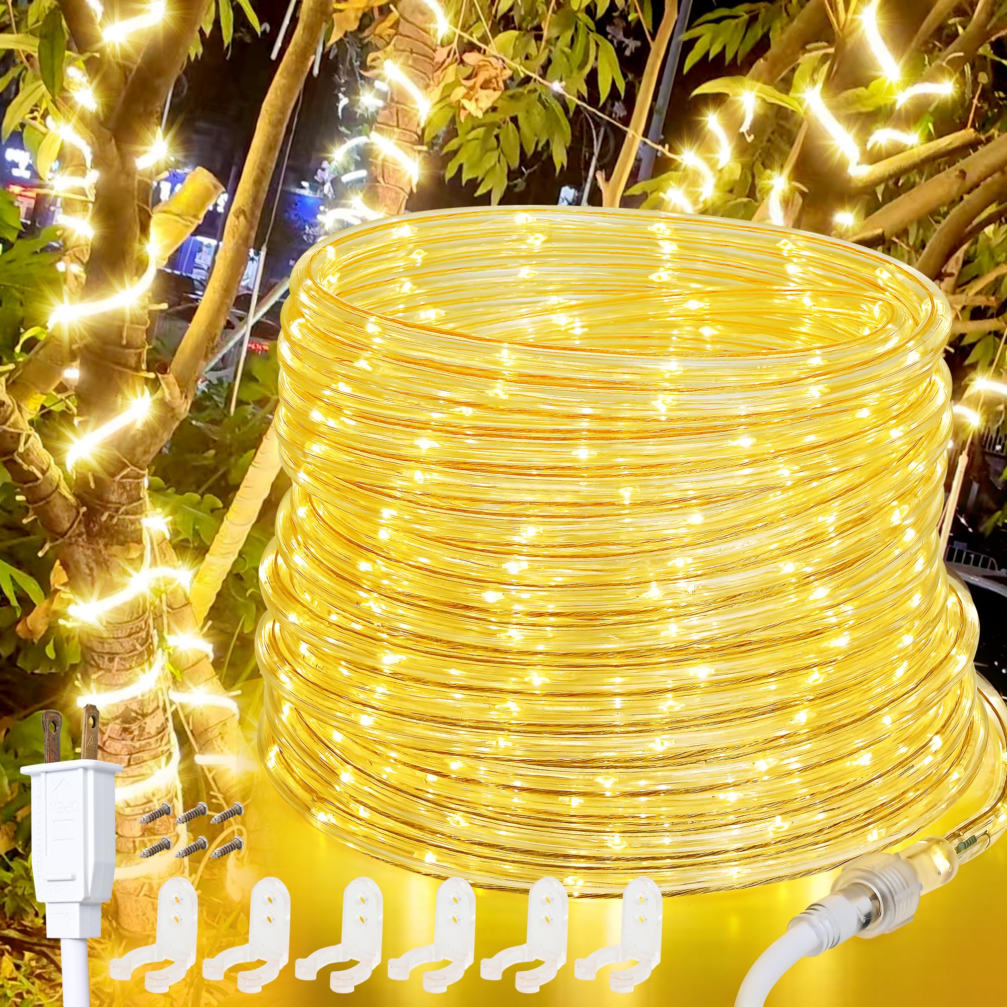 320 LED 48Ft Connectable Waterproof Outdoor Rope Lights - Flexible Strip Lighting for Indoor, Tree, Patio, Garden, Party, Wedding & Christmas Decor (Warm White) | Perfect for Backyard, Landscape, Holiday & Event Lighting