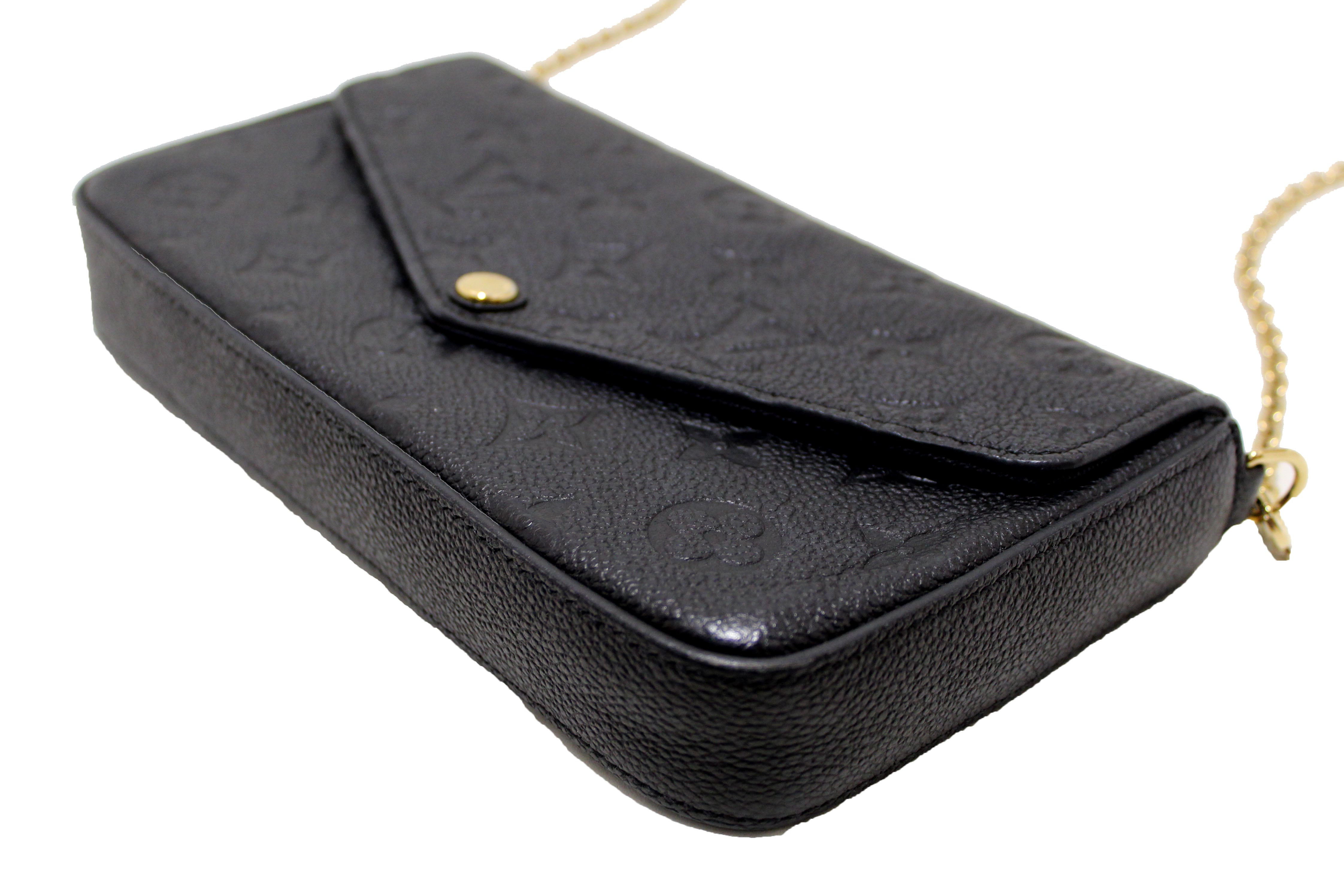 Authentic Louis Vuitton Black Monogram Empreinte Felicie Pochette Crossbody Bag - Luxury Designer Wallet on Chain for Women, Perfect for Evening Parties, Date Nights & Special Occasions