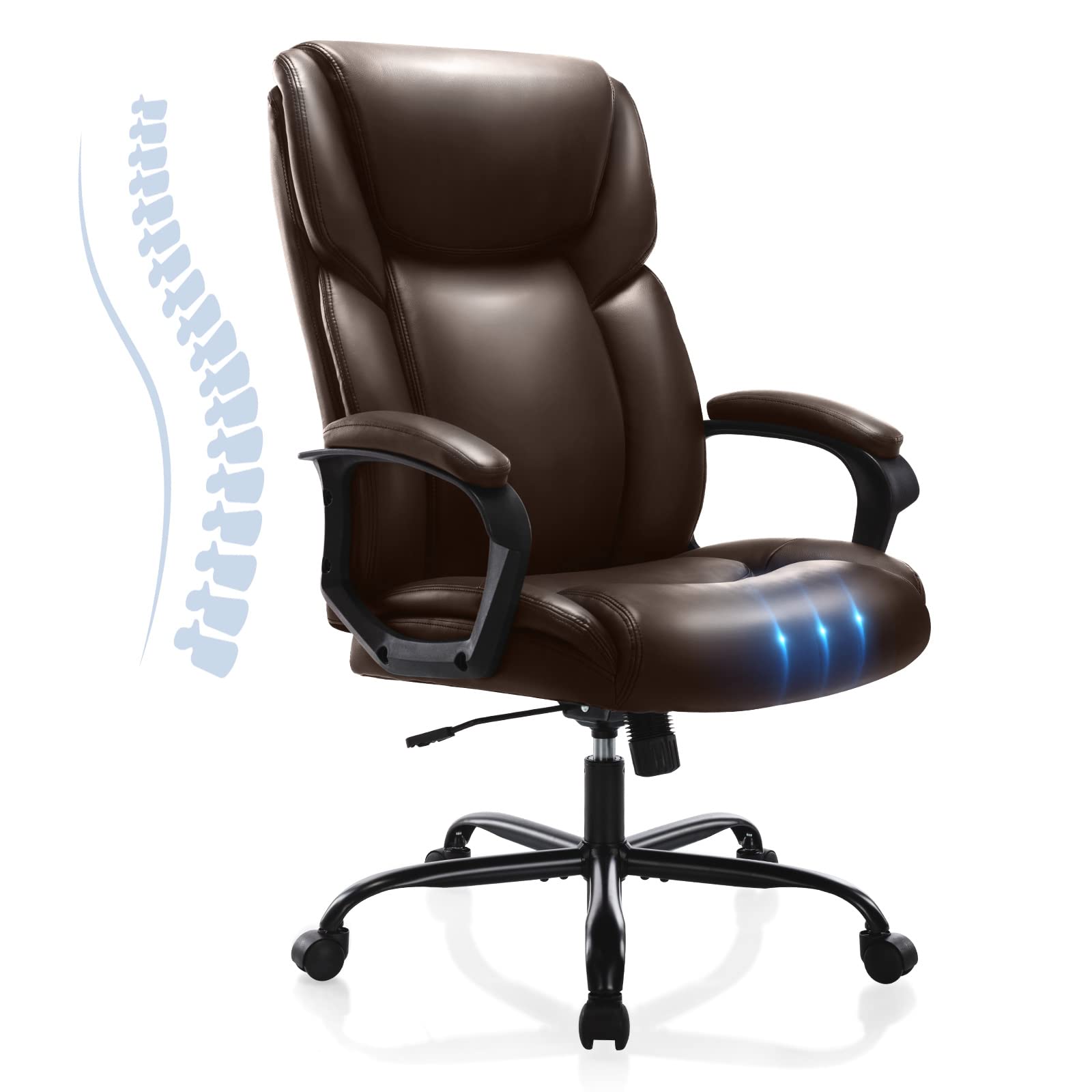 Ergonomic High Back Executive Office Chair - Adjustable PU Leather Managerial Swivel Task Chair with Lumbar Support for Home & Office Use, Brown - Perfect for Long Work Hours, Video Conferencing and Computer Workstations
