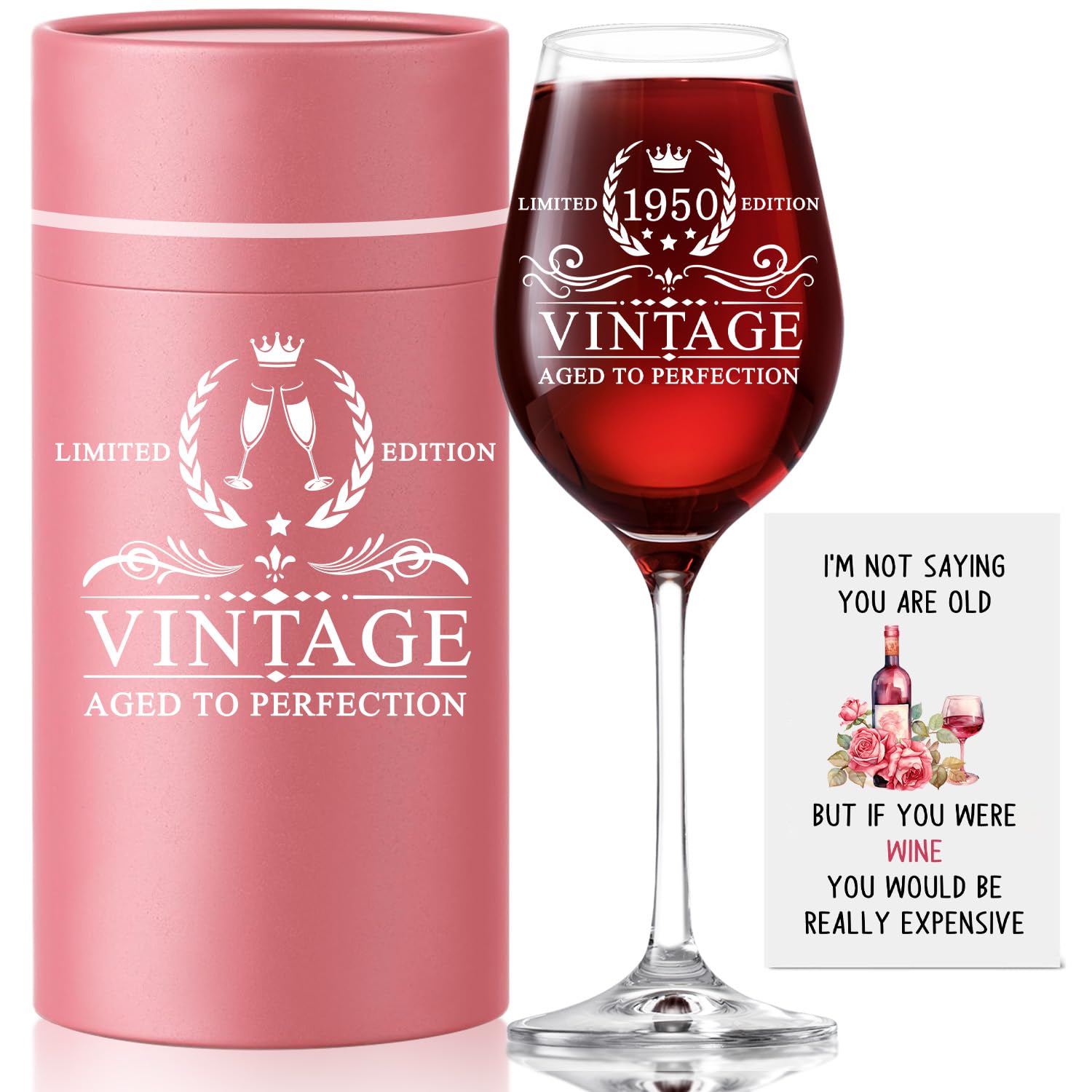 Vintage 1950 Stemmed Wine Glass - 18 oz Elegant Gift for 75th Birthday Women | 75 Year Old Birthday Decorations | Perfect for Milestone Celebrations, Retro Parties & Sentimental Gift Giving
