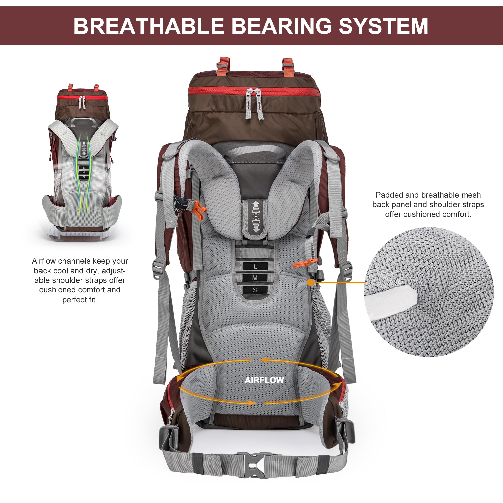 MOUNTAINTOP 70L Hiking Backpack with Rain Cover for Camping & Travel