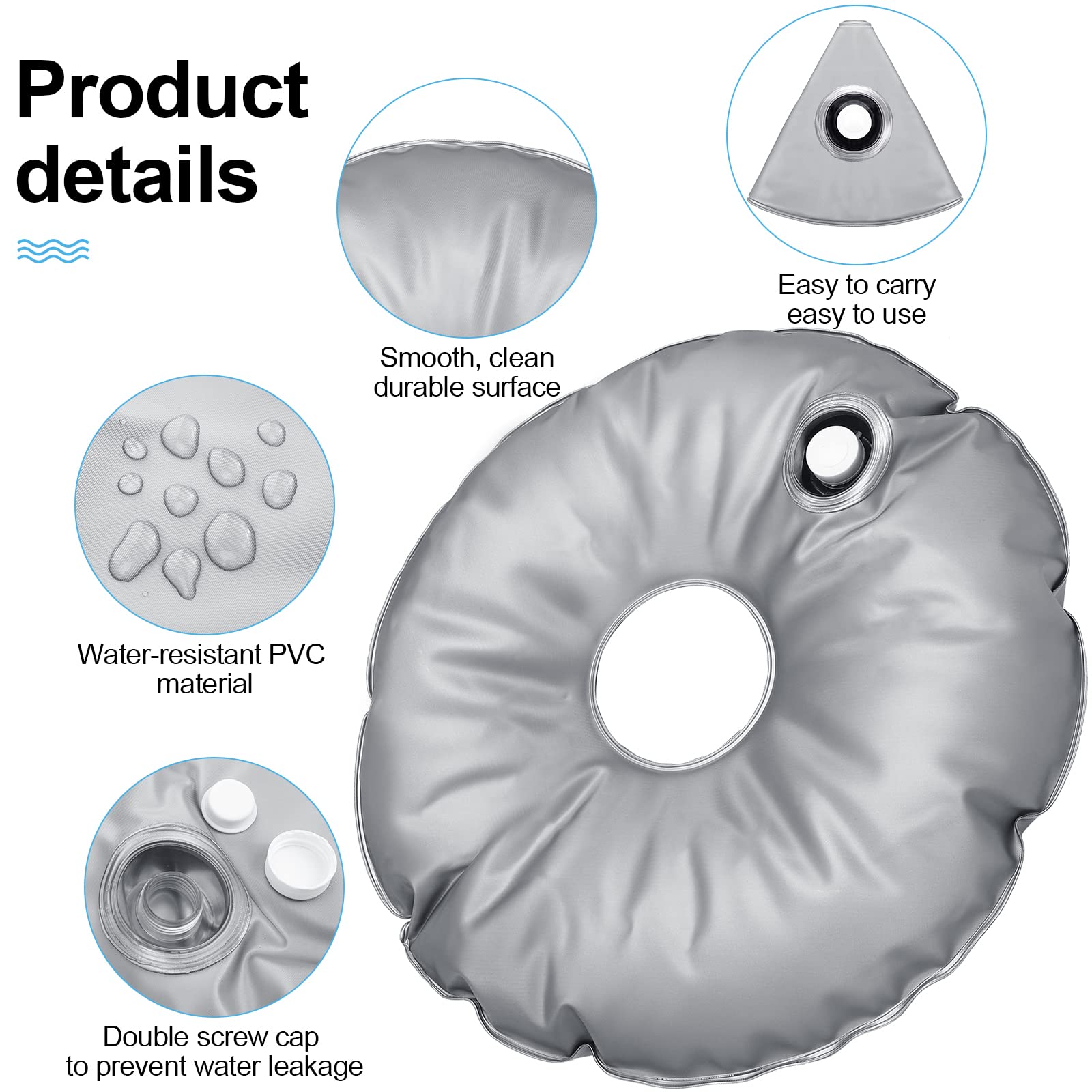 Tondiamo 2 Pack 20.87 Inch Water-Filled Umbrella Base Weights - Heavy Duty Sand Bags for Outdoor Patio, Beach, Garden & Pool Use - Supports Up to 26.5 lbs - Portable Collapsible Sun Shade Stand Holder (20.87
