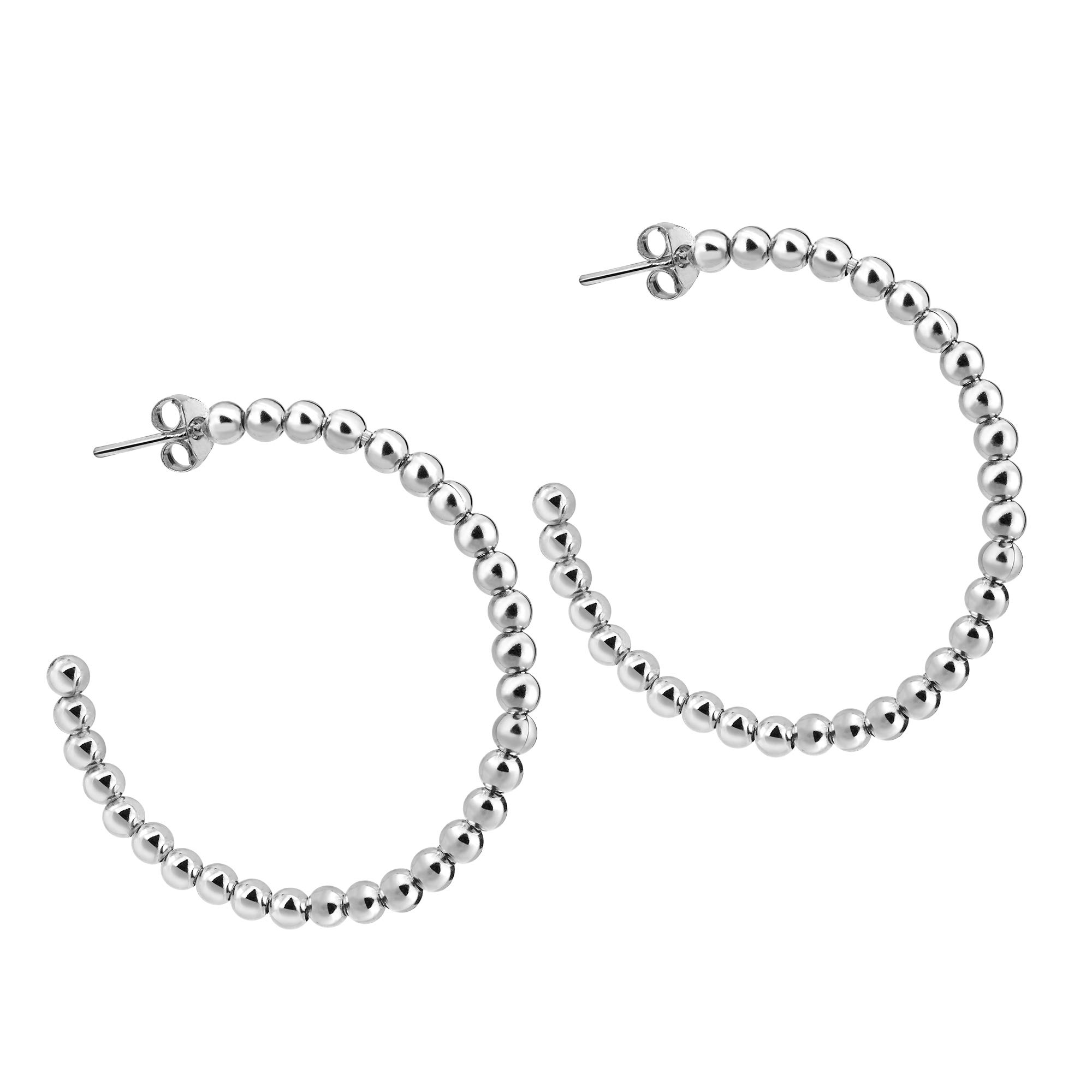 Trendy Linked Spheres Sterling Silver 35mm Bead Open Hoop Earrings for Women | Elegant 925 Silver Hoop Earrings Set | Perfect Gift for Mother's Day, Birthday, Anniversary | Everyday Wear & Special Occasions