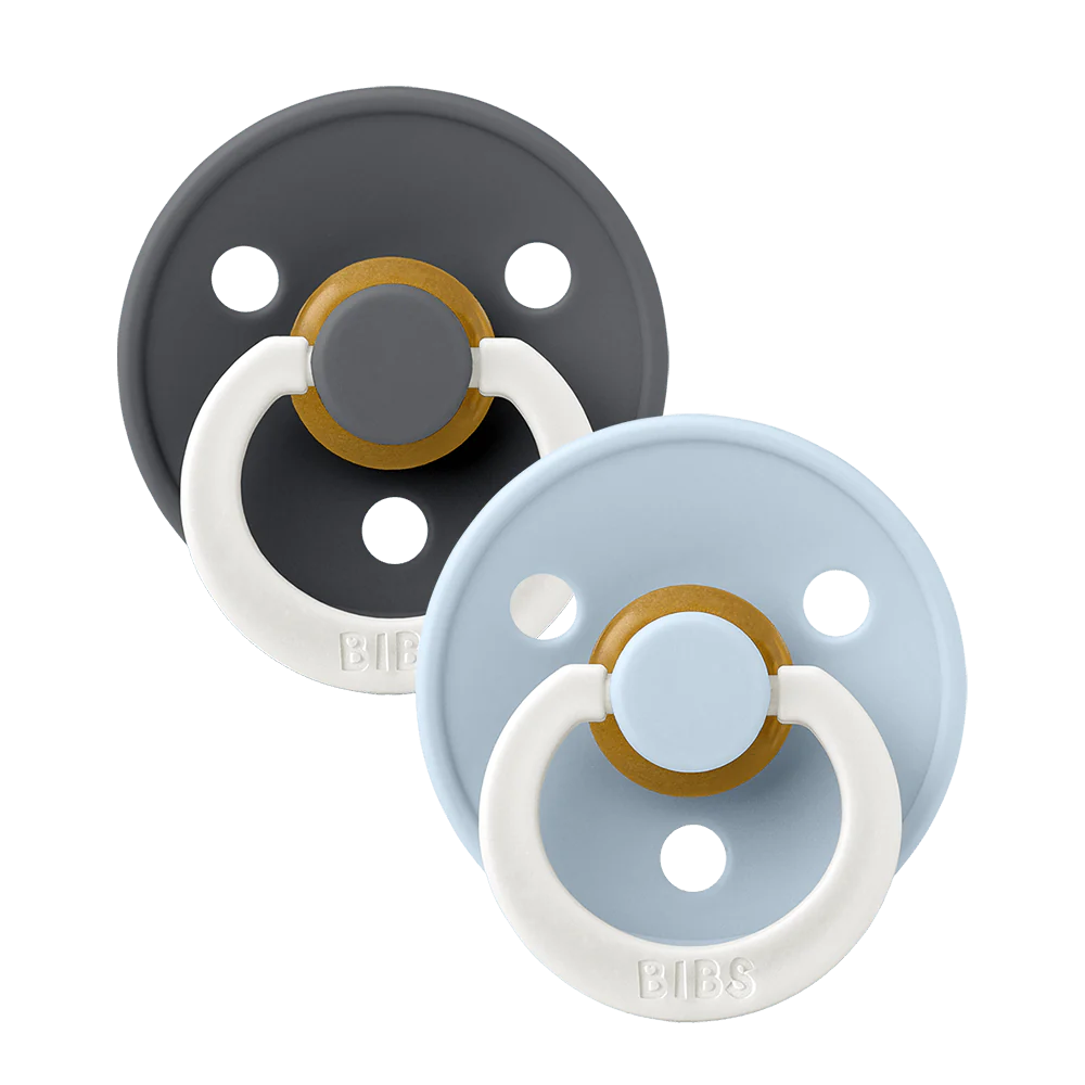 Colour GLOW 2 Pack Pacifier Set - Iron & Baby Blue | Soothing Pacifiers for Newborns & Infants | Perfect for Daycare, Travel & Bedtime Comfort