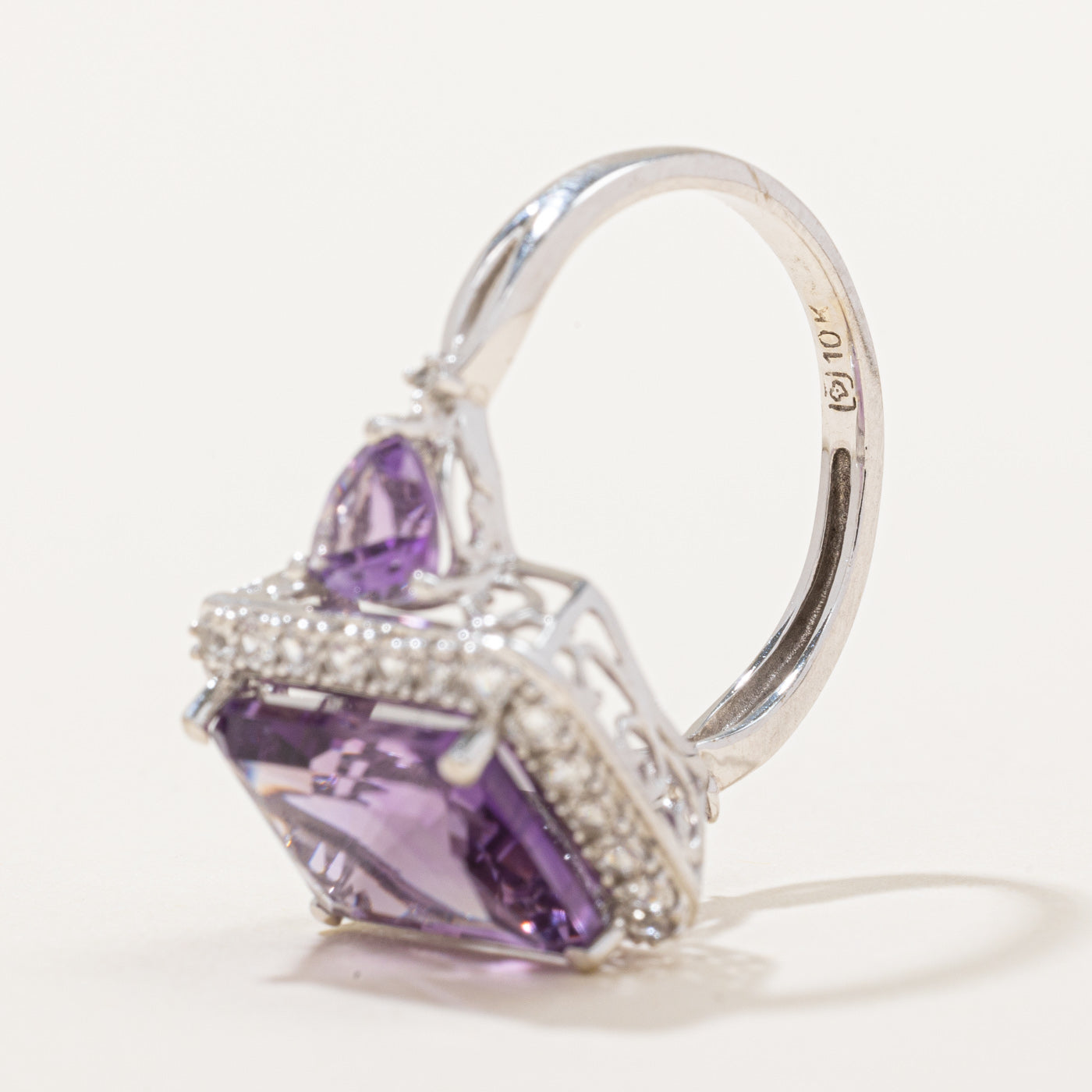 Amethyst & Synthetic White Sapphire Halo Ring - 5.00ctw Center Stone, 0.50ctw Accents - Size 6.25 - Elegant Wedding, Engagement & Anniversary Jewelry Gift for Women