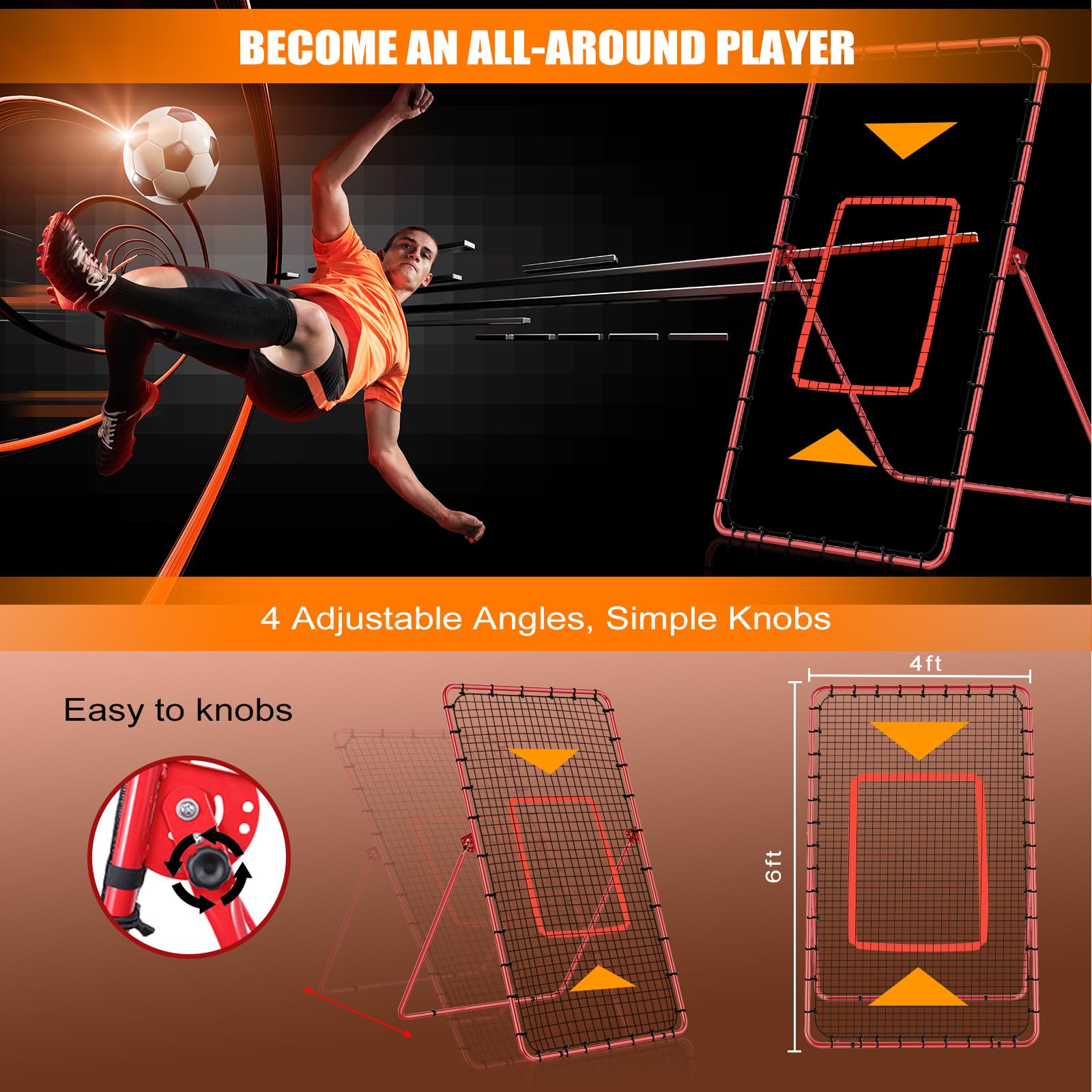 3-in-1 Adjustable Pitch Back Rebounder Net - 7x4 FT Multi-Sport Training Tool for Volleyball, Softball, Lacrosse, Soccer & Baseball | Perfect for Backyard Practice, Team Drills & Solo Training | Great Sports Gift for Athletes & Coaches