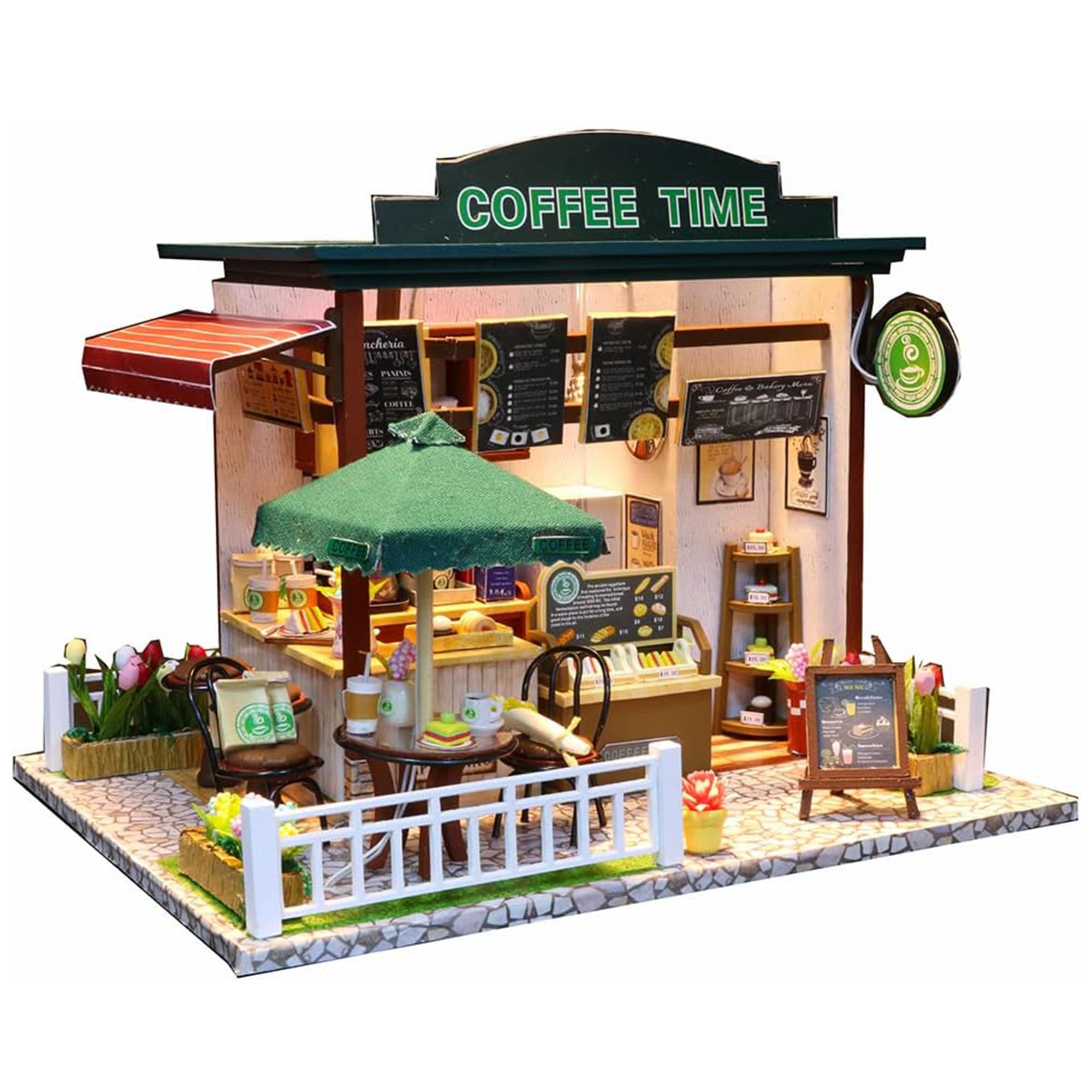 Flever Miniature Dollhouse DIY Kit - Creative Room with Tiny Furniture for Valentine's Day Gift (Time Cafe Theme) | Perfect for Home Decor, Collectors & Romantic Surprises
