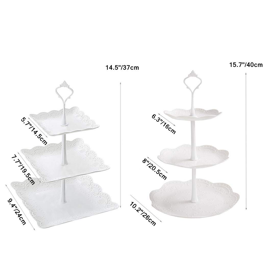 2-Pack 3-Tier White Plastic Dessert Stand - Cupcake, Cookie & Candy Display Tray for Wedding, Birthday Party, Buffet - Perfect for Home Decor & Serving Cakes, Fruits, Pastries