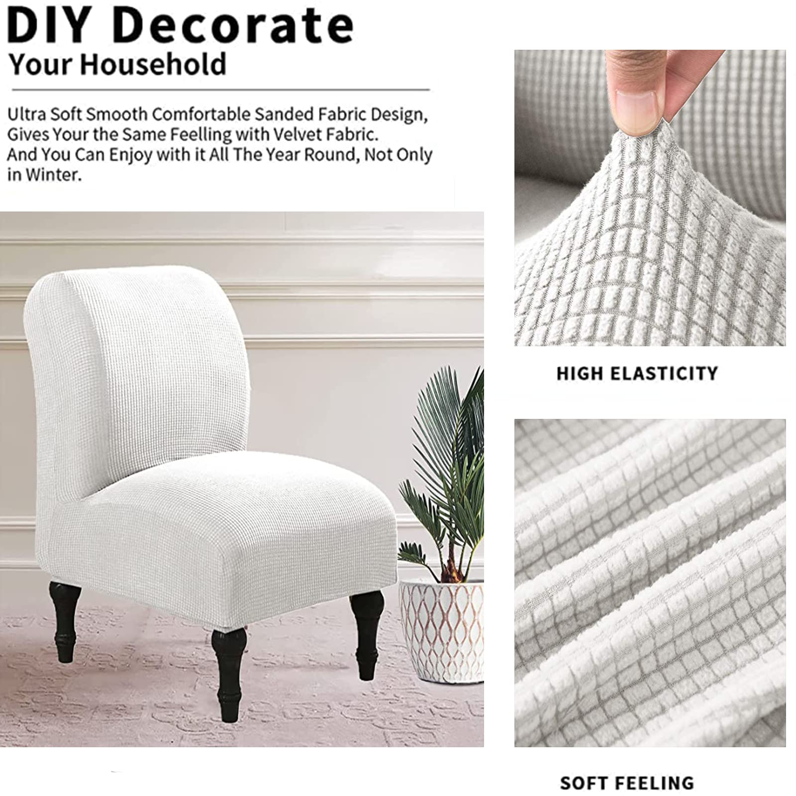 Stretch Armless Accent Chair Slipcover - Washable Furniture Protector for Single Sofa Chairs - Perfect for Home & Hotel Decor (White, 2-Pack) | Living Room, Bedroom, Office & Guest Room Seating Protection