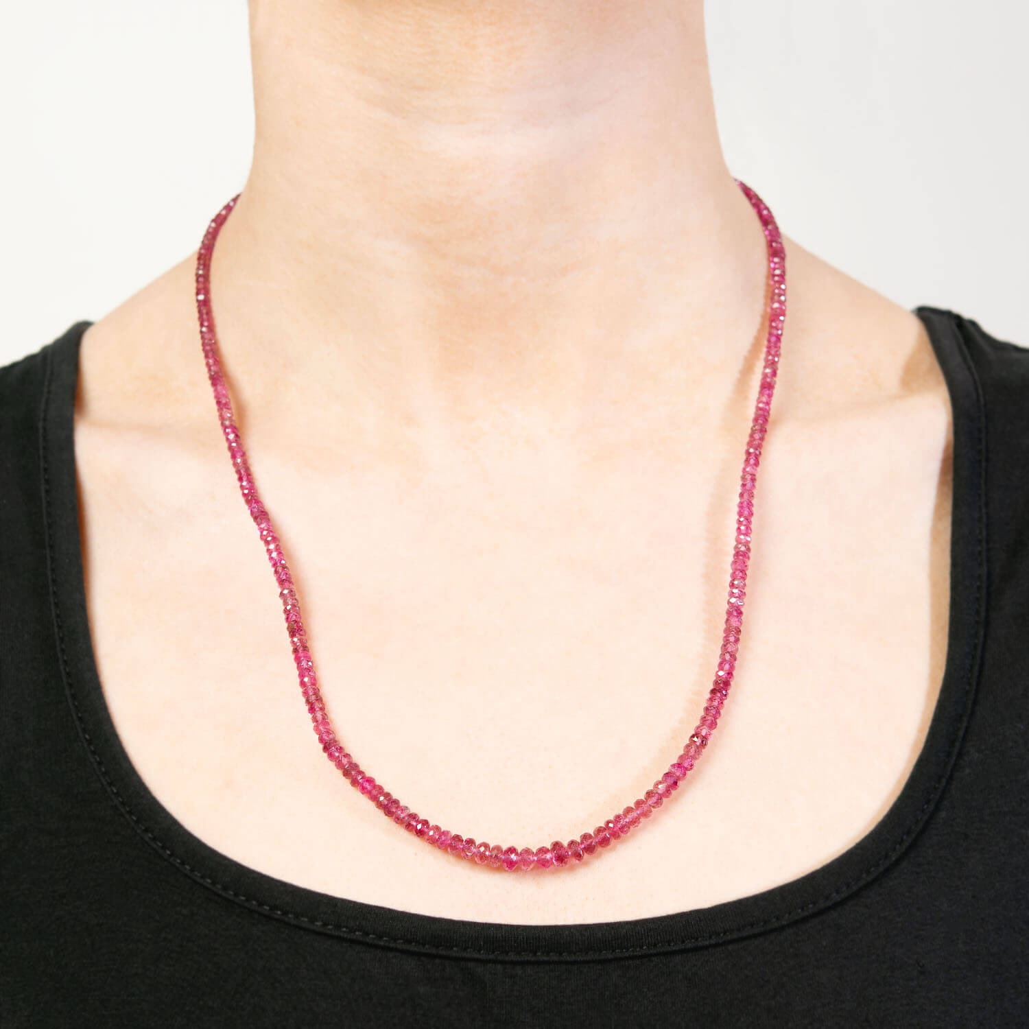 14K Gold Pink Tourmaline Rondelle Bead Necklace for Women - Elegant Dainty Jewelry Gift for Birthday, Anniversary & Valentine's Day
