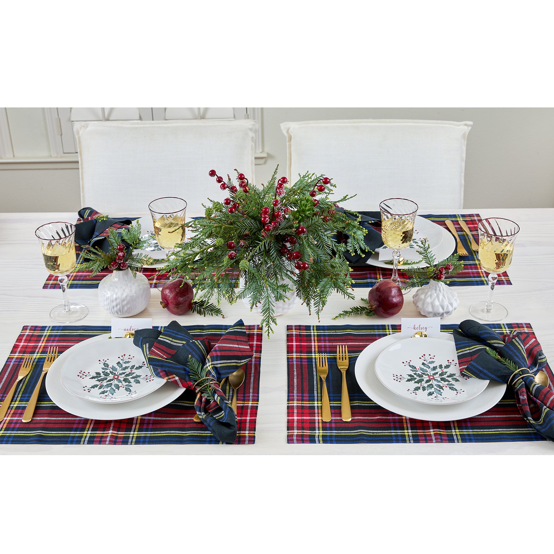 Premium Stewart Plaid Placemats Set of 4 - Waterproof & Heat Resistant Dining Table Mats for Holiday Dinner, Party, and Everyday Use