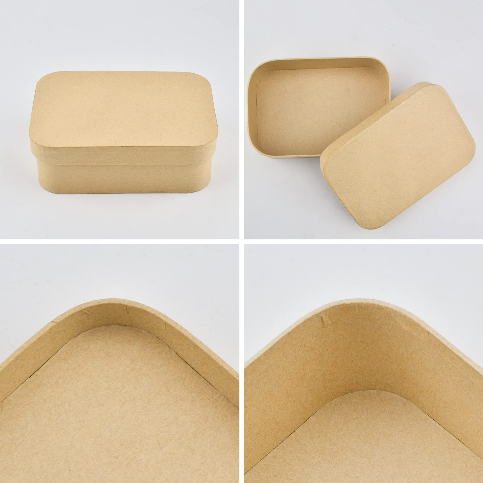 WANDIC Set of 3 Kraft Paper Mache Storage Boxes - Rectangular Hat Boxes with Rounded Corners for DIY Painting, Crafting, Jewelry & Cosmetics Organization | Perfect for Home Decor, Gift Wrapping & Wedding Favors